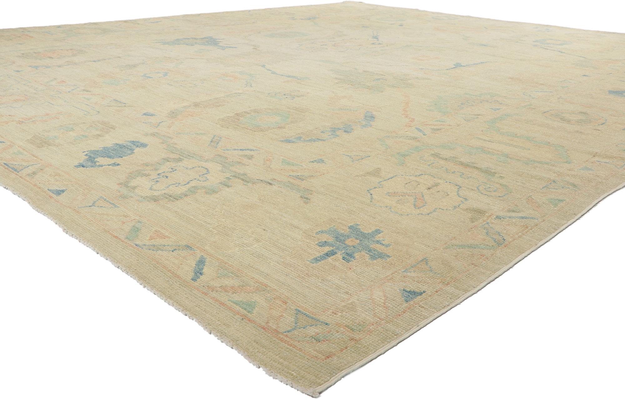 Nueva Alfombra Oushak Moderna de Colores Pasteles con Estilo Tradicional Pakistaní en venta