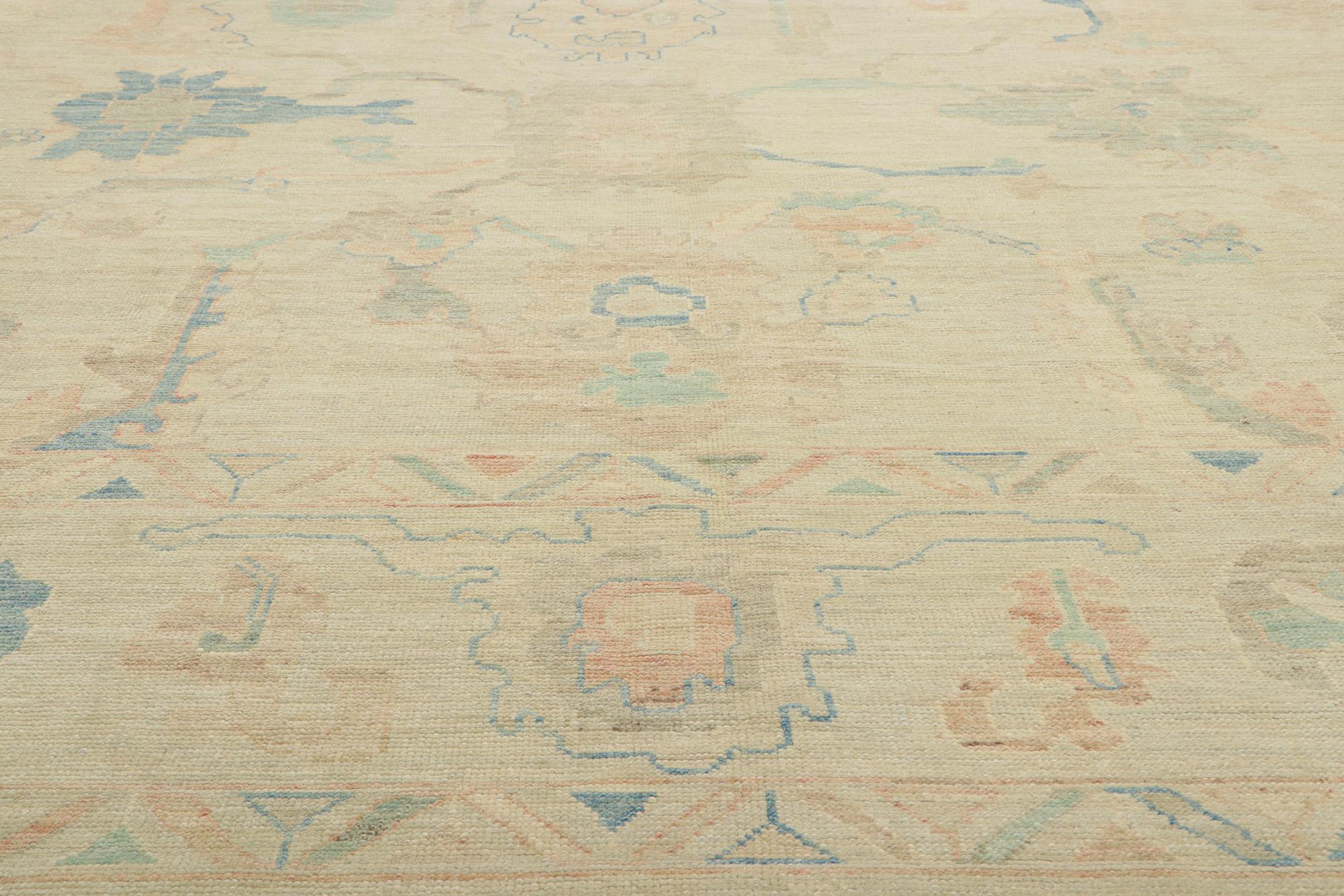 Muted Pastel Oushak Rug, Quiet Sophistication Meets Modern Tranquility In New Condition For Sale In Dallas, TX