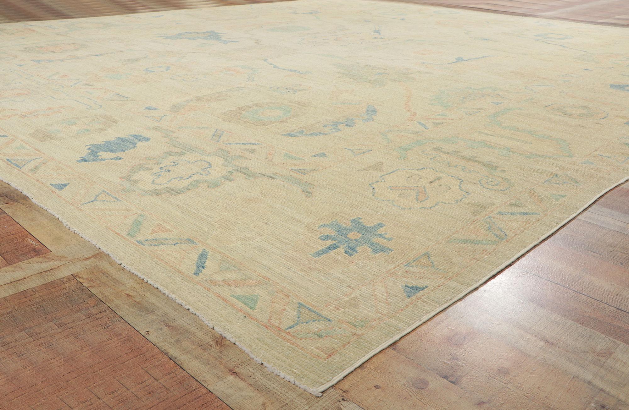 Muted Pastel Oushak Rug, Quiet Sophistication Meets Modern Tranquility For Sale 1