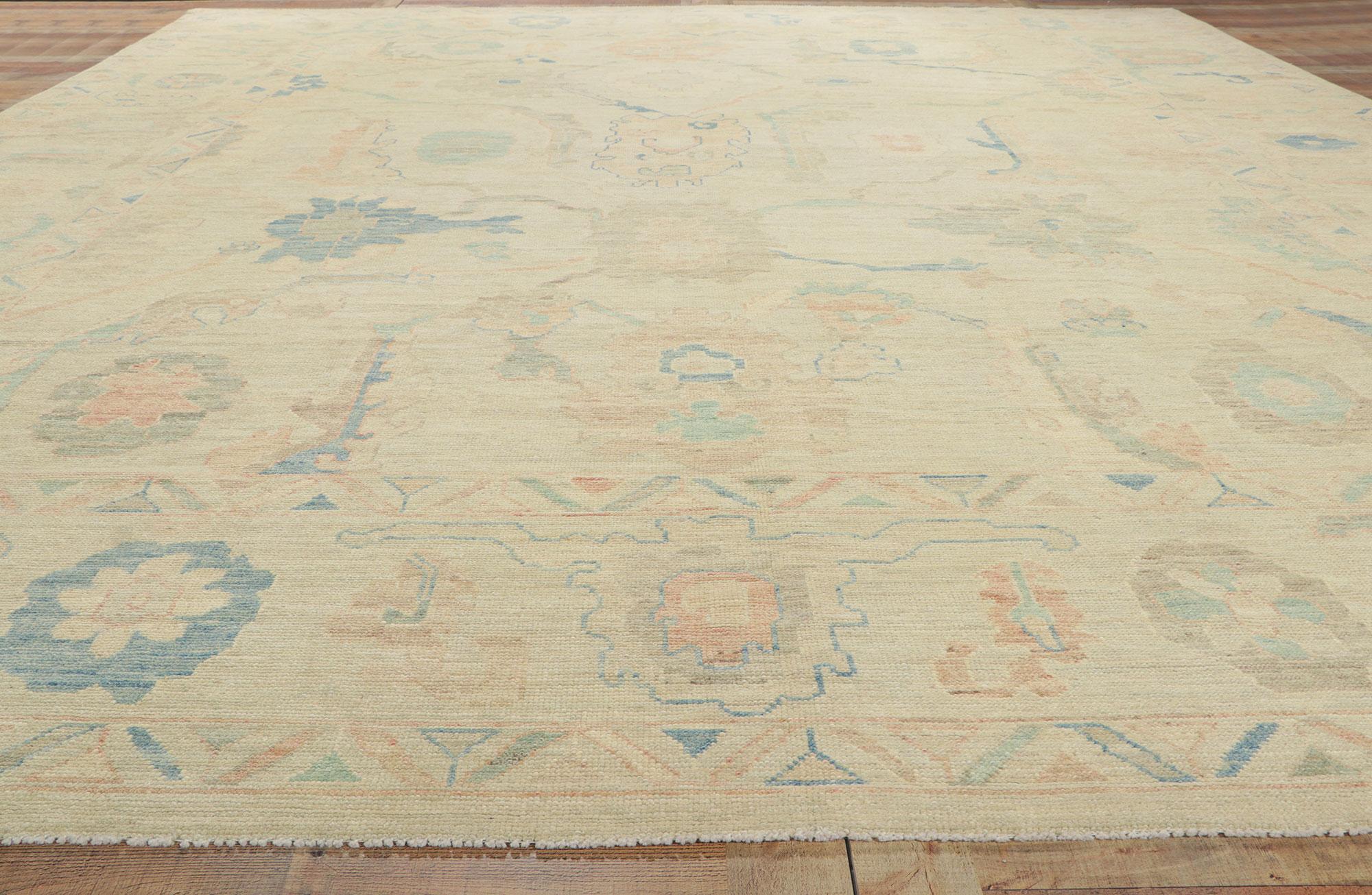 Muted Pastel Oushak Rug, Quiet Sophistication Meets Modern Tranquility For Sale 2