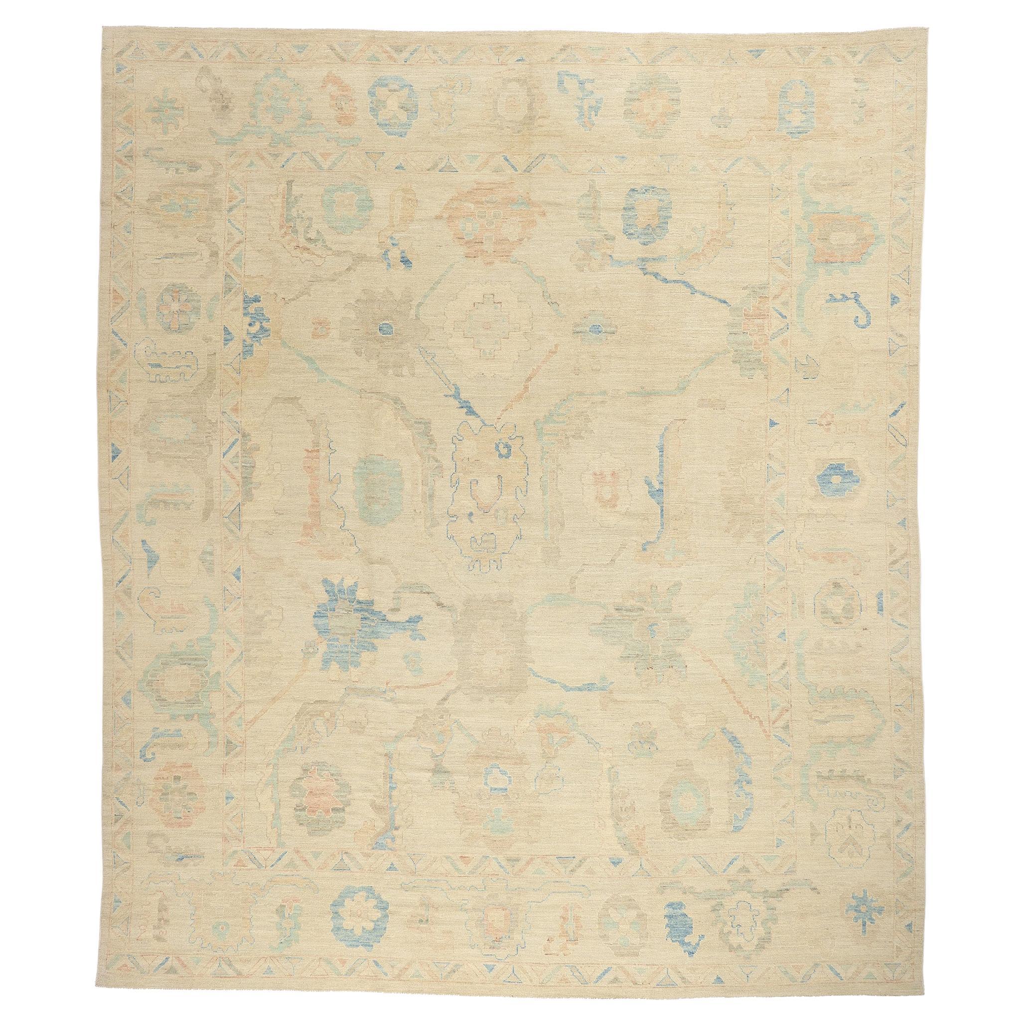 New Colorful Pastel Modern Oushak Rug with Traditional Style