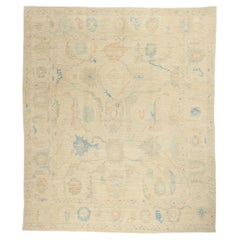 New Colorful Pastel Modern Oushak Rug with Traditional Style