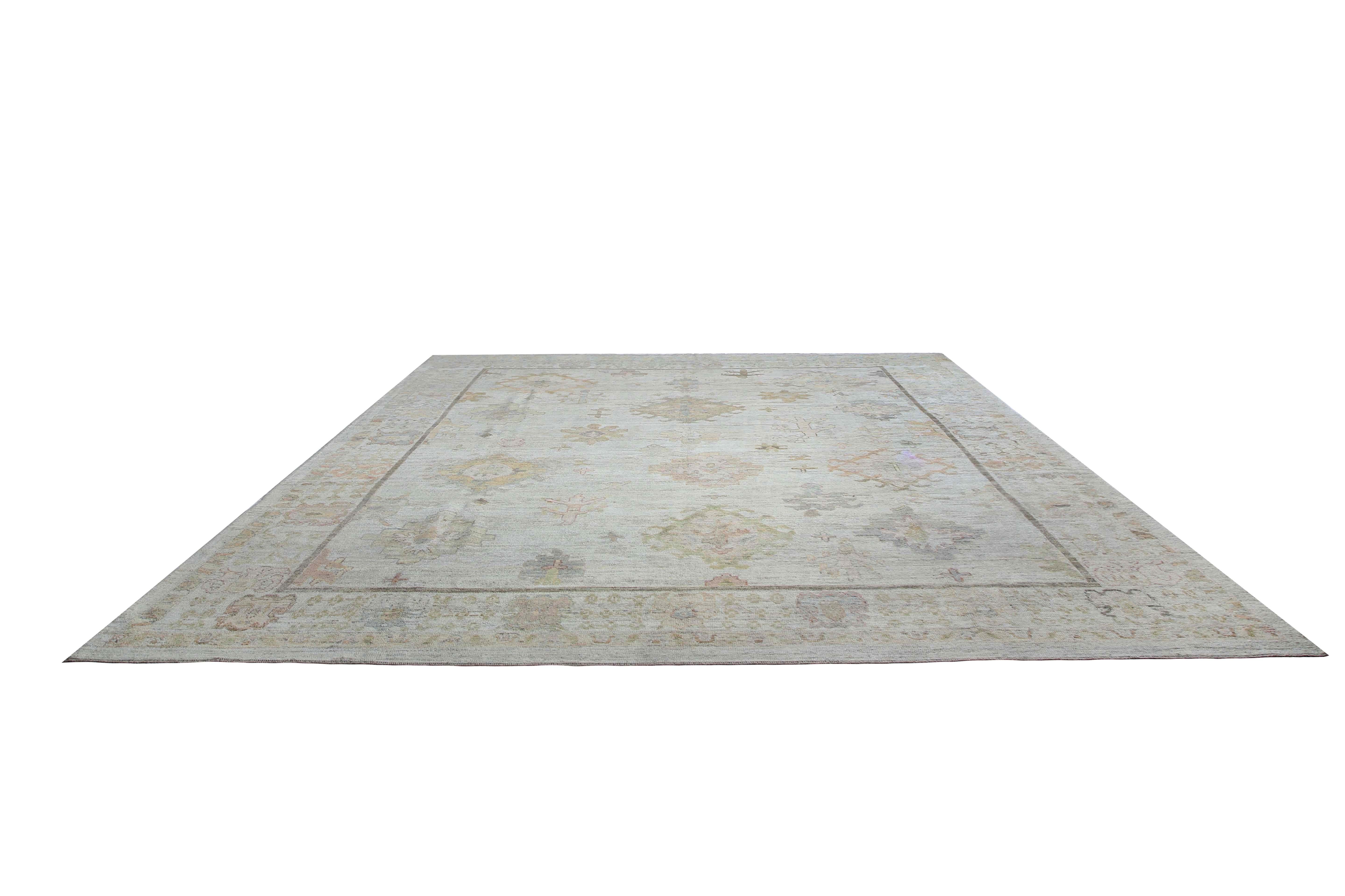 Muted Pastel Turkish Handmade Rug For Sale 1