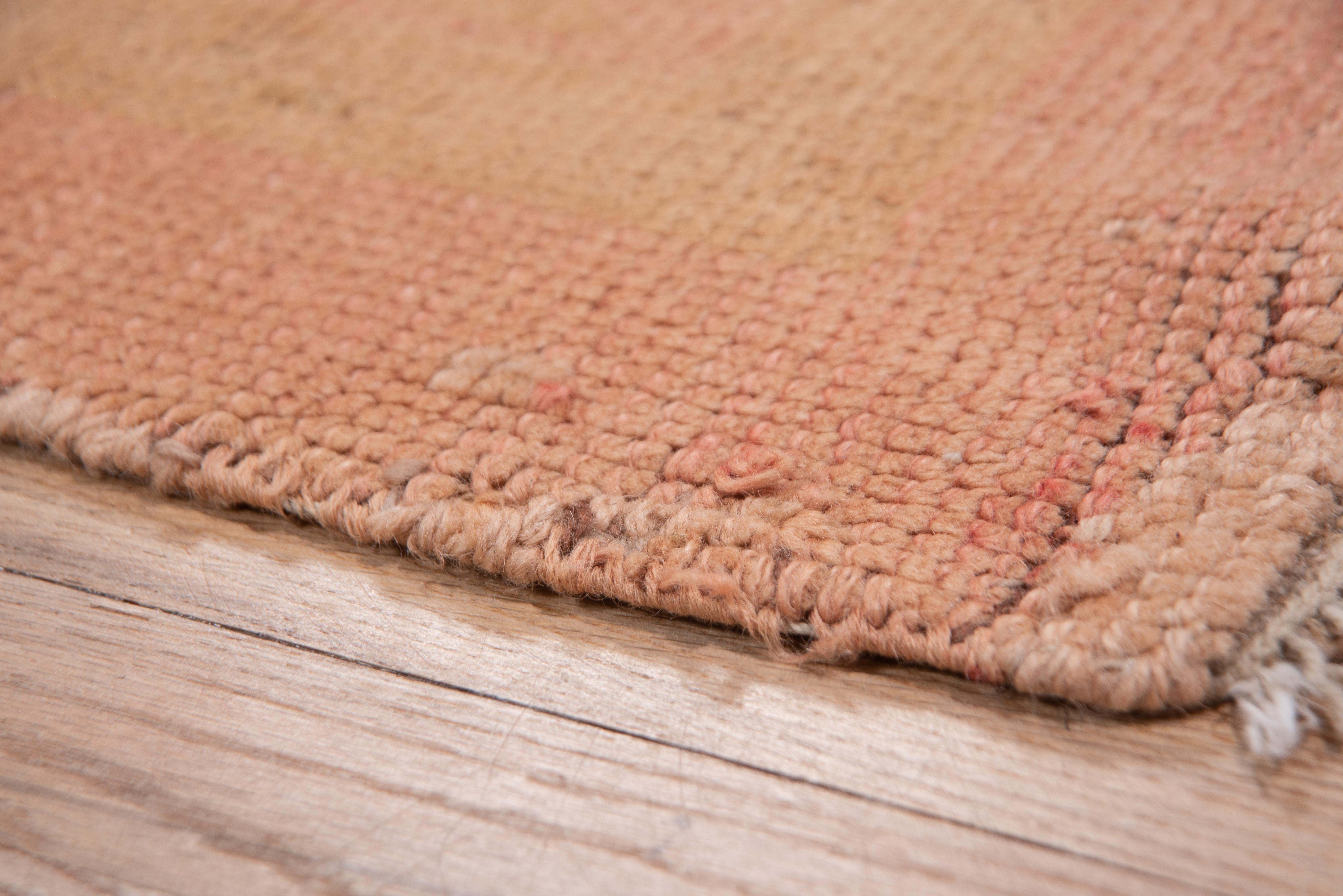 Hand-Knotted Muted Pink & Beige Antique Oushak Runner, Circa 1940s For Sale