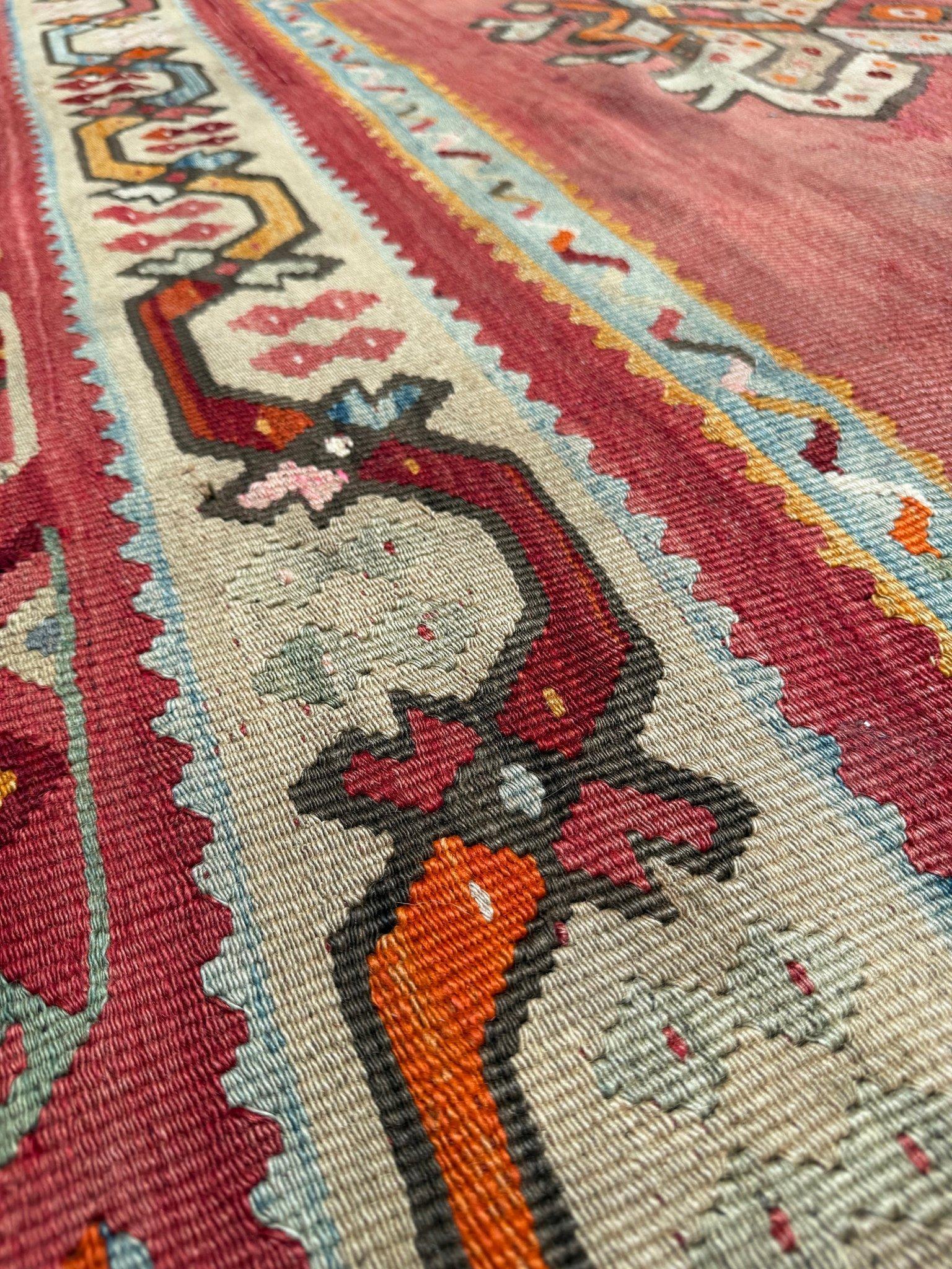 Kilim Oushak antico rosso smorzato - Tappeto turco in lana a trama piatta - 8'9