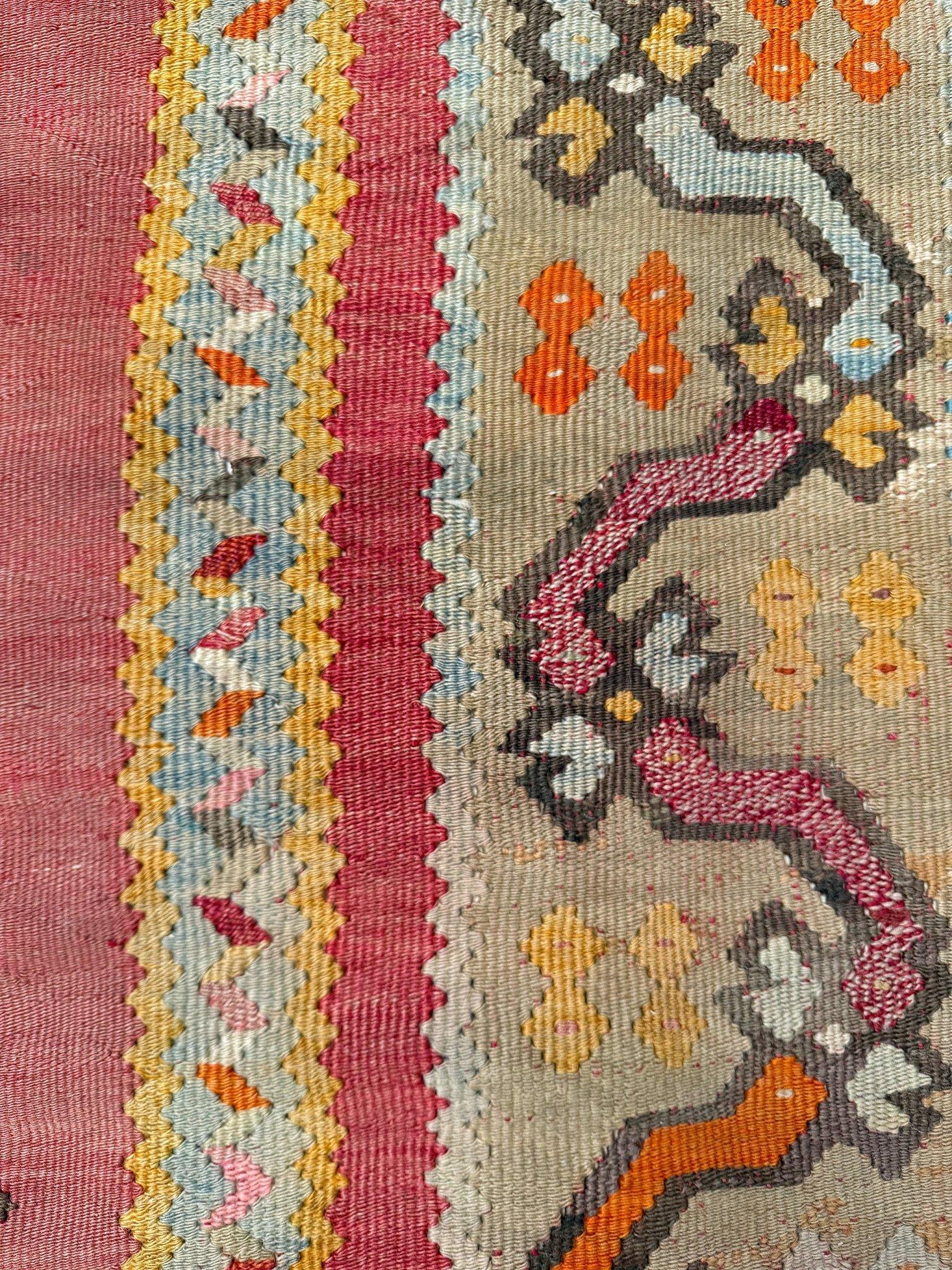 Kilim Oushak antico rosso smorzato - Tappeto turco in lana a trama piatta - 8'9