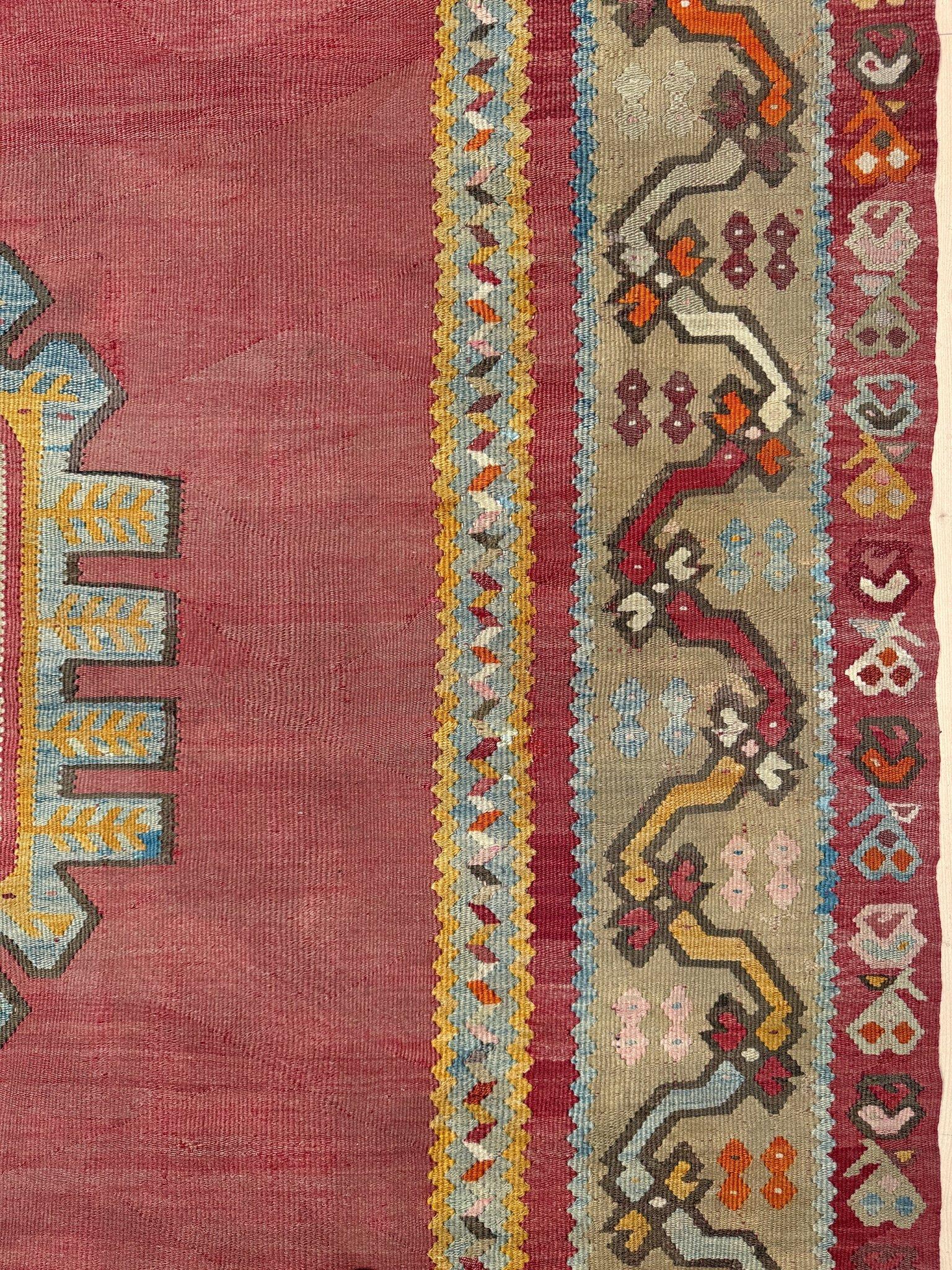 Kilim Oushak antico rosso smorzato - Tappeto turco in lana a trama piatta - 8'9