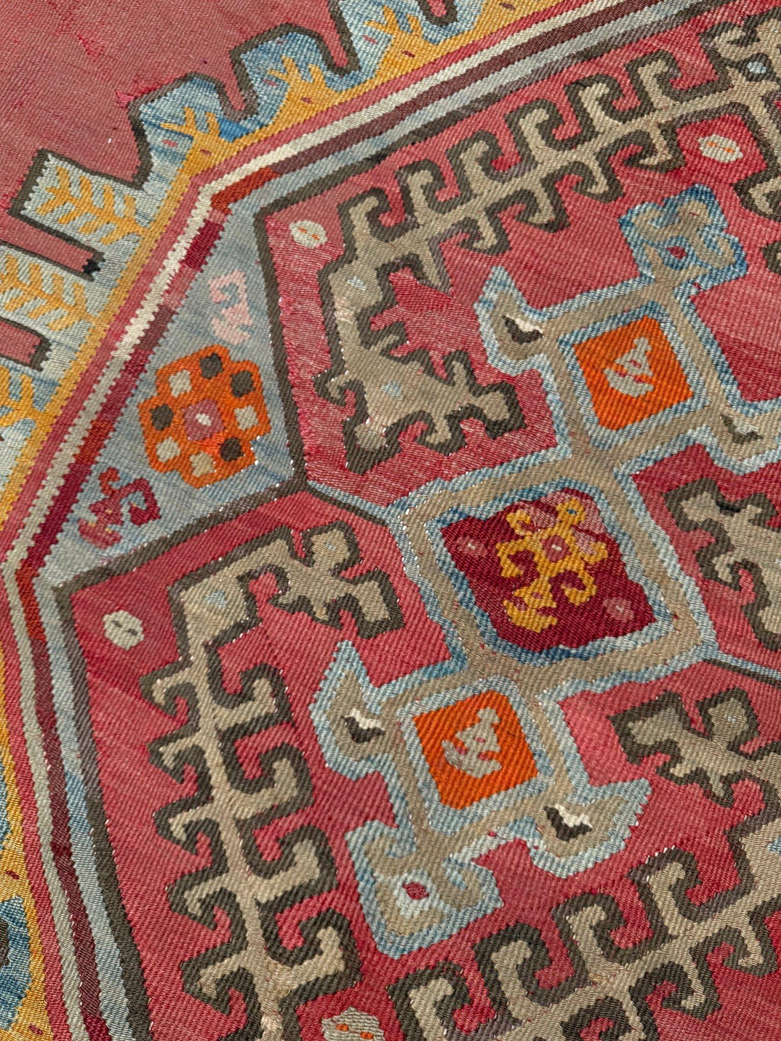Kilim Oushak antico rosso smorzato - Tappeto turco in lana a trama piatta - 8'9