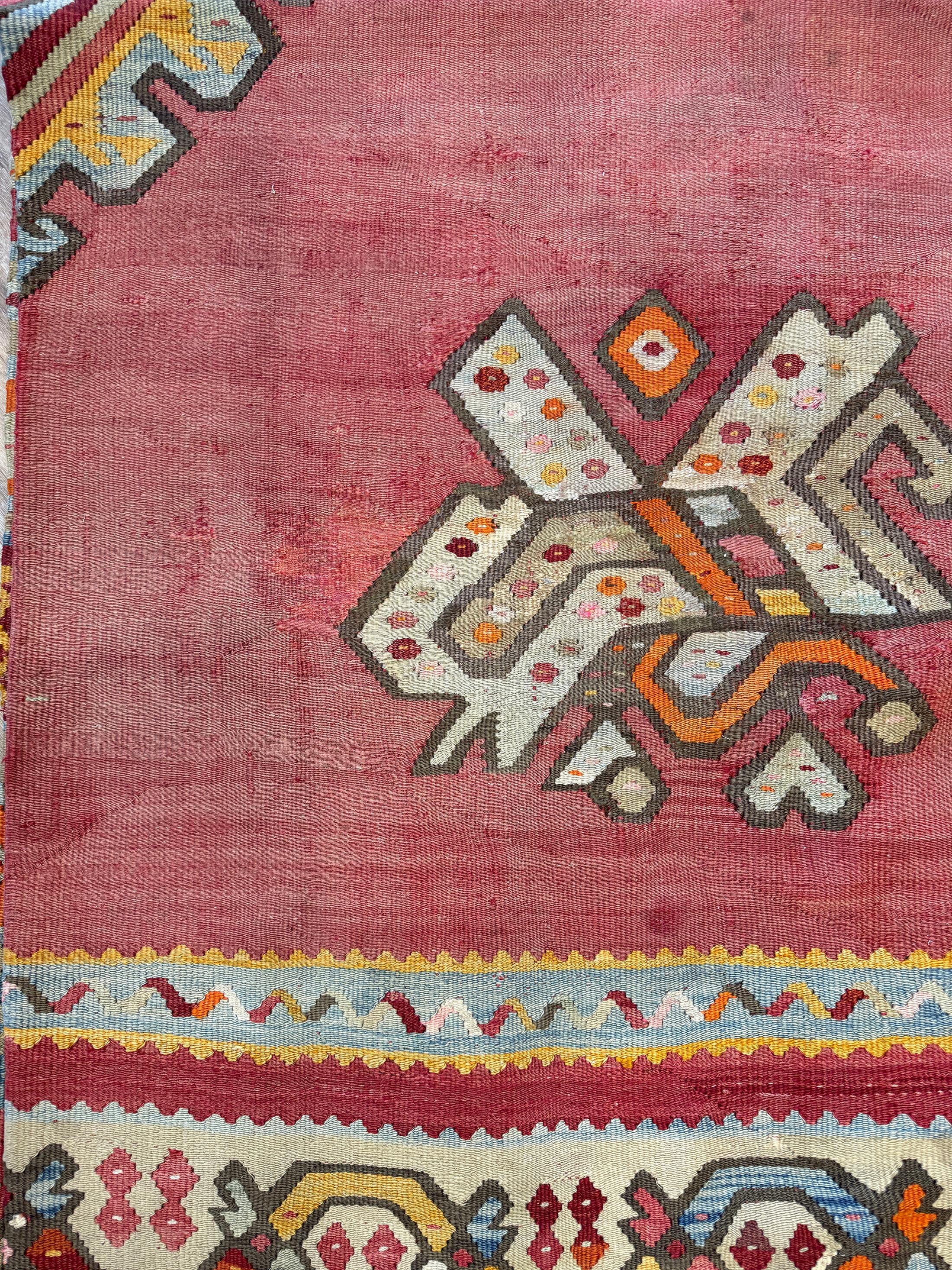 Kilim Oushak antico rosso smorzato - Tappeto turco in lana a trama piatta - 8'9