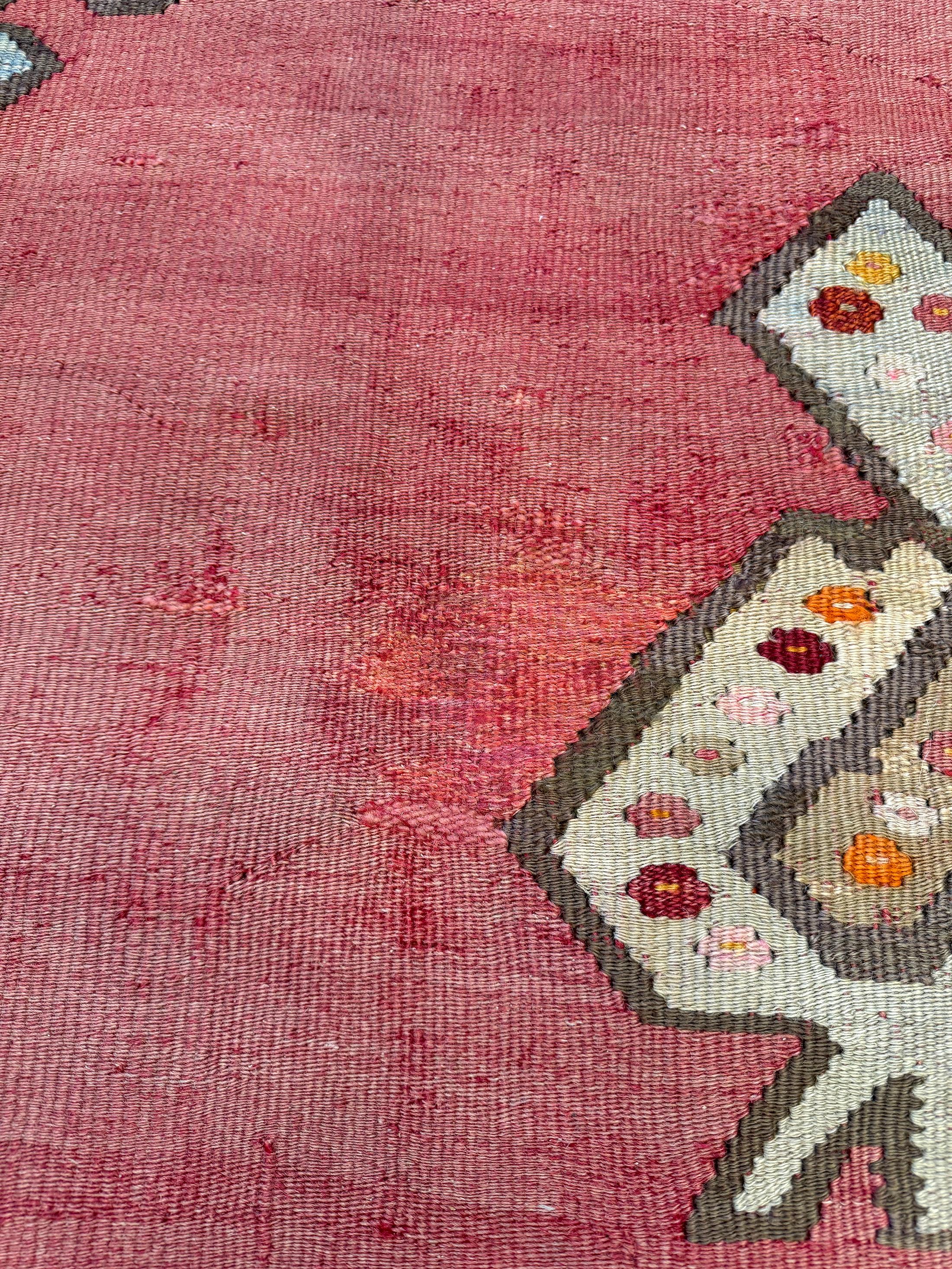 Kilim Oushak antico rosso smorzato - Tappeto turco in lana a trama piatta - 8'9