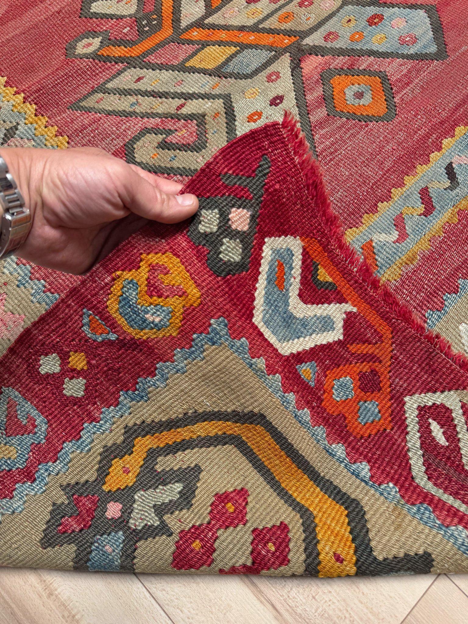 Kilim Oushak antico rosso smorzato - Tappeto turco in lana a trama piatta - 8'9