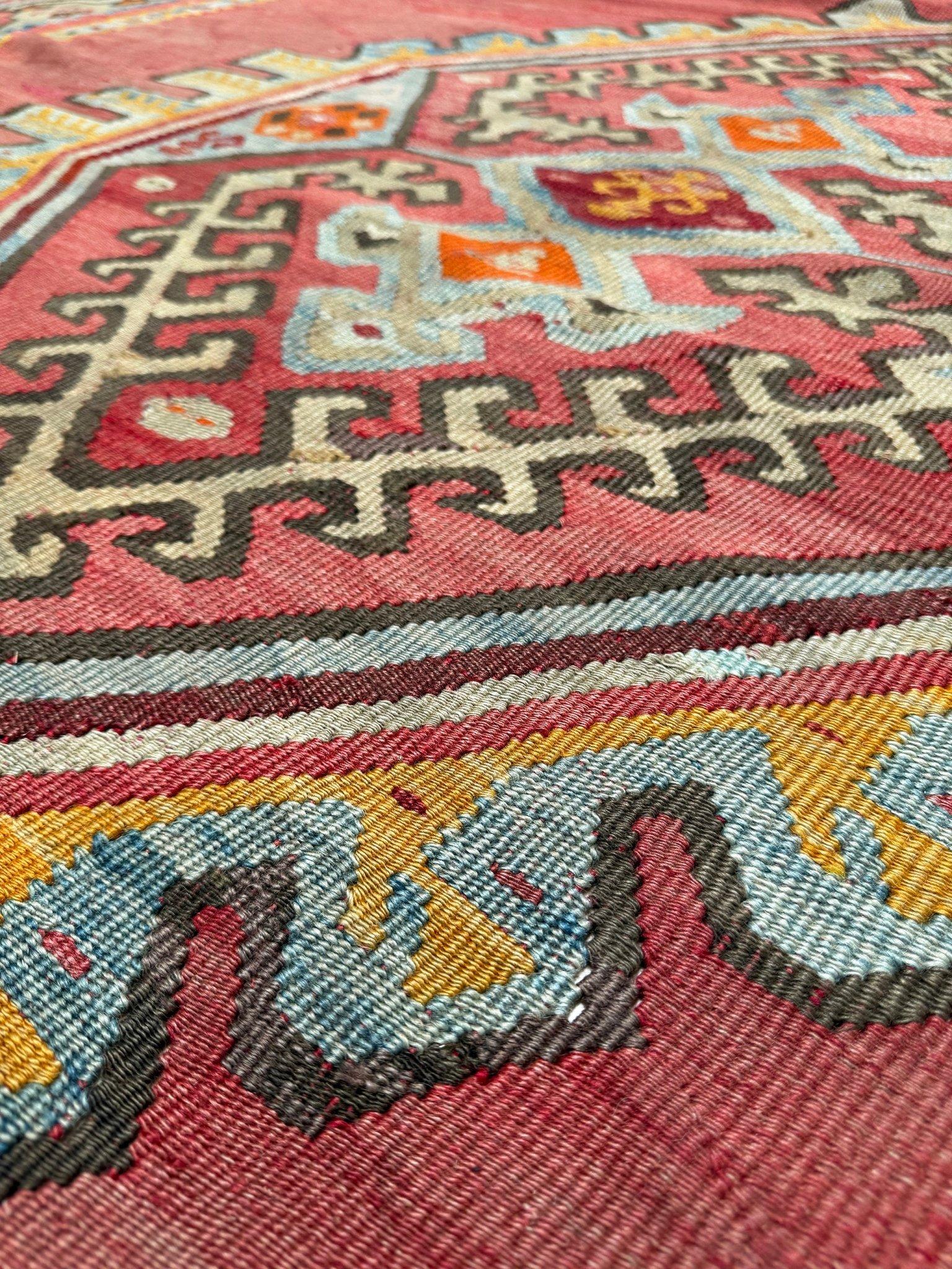 Kilim Oushak antico rosso smorzato - Tappeto turco in lana a trama piatta - 8'9