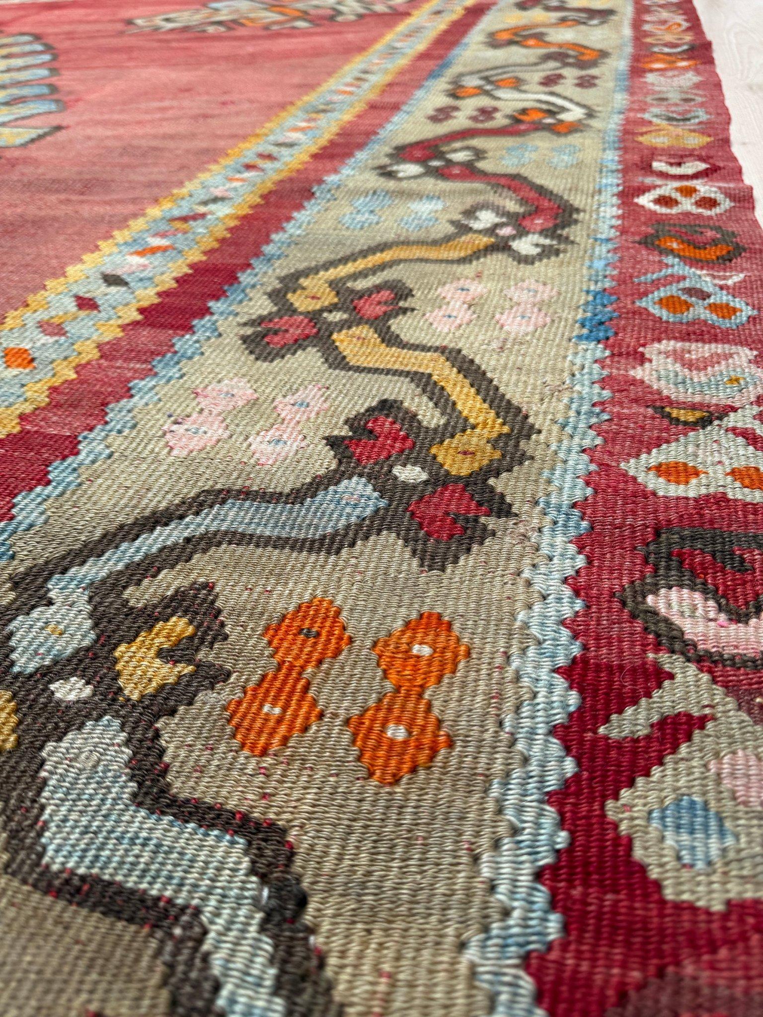 Kilim Oushak antico rosso smorzato - Tappeto turco in lana a trama piatta - 8'9