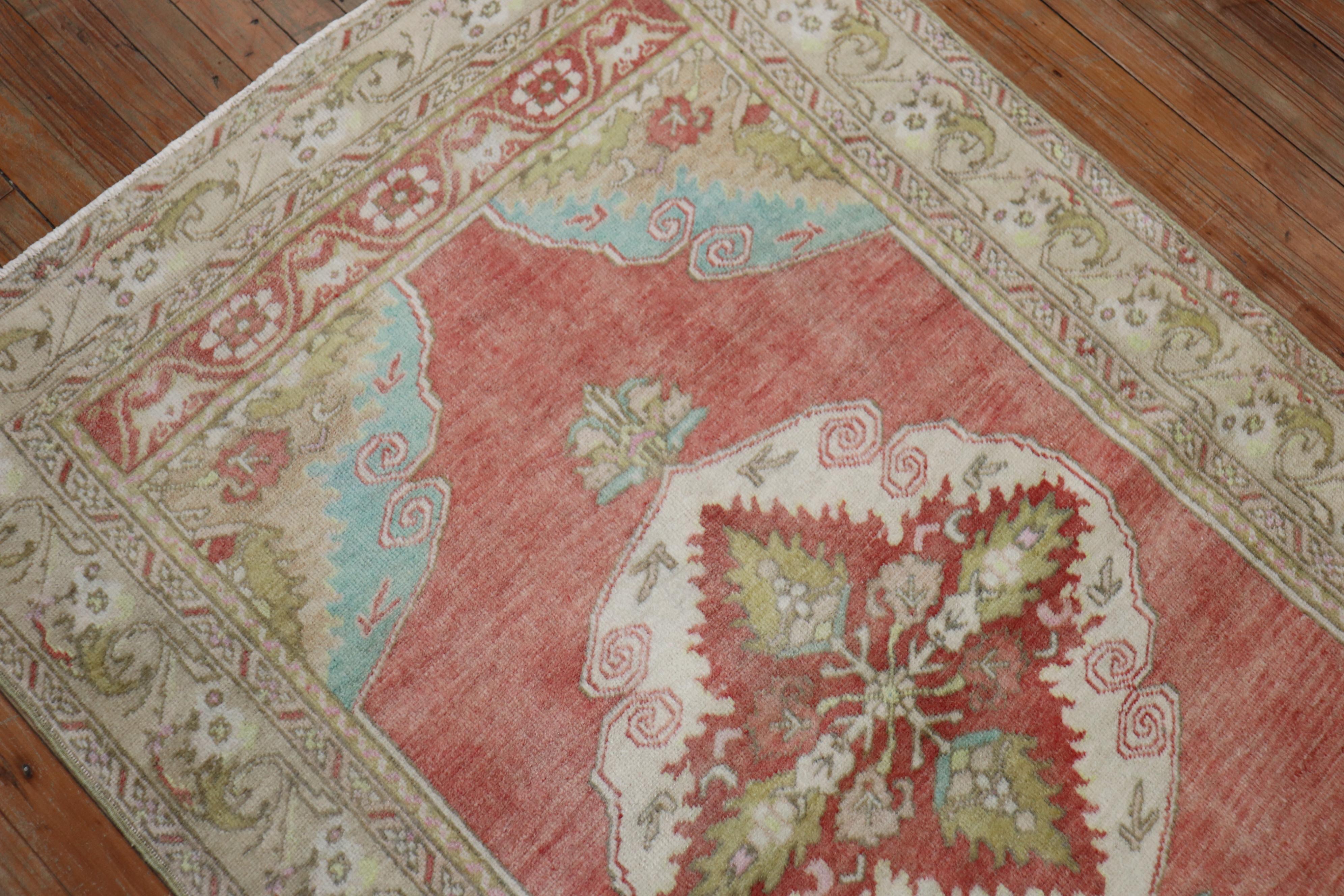 Hand-Woven Muted Red Pink Turkish Scatter Size Rug