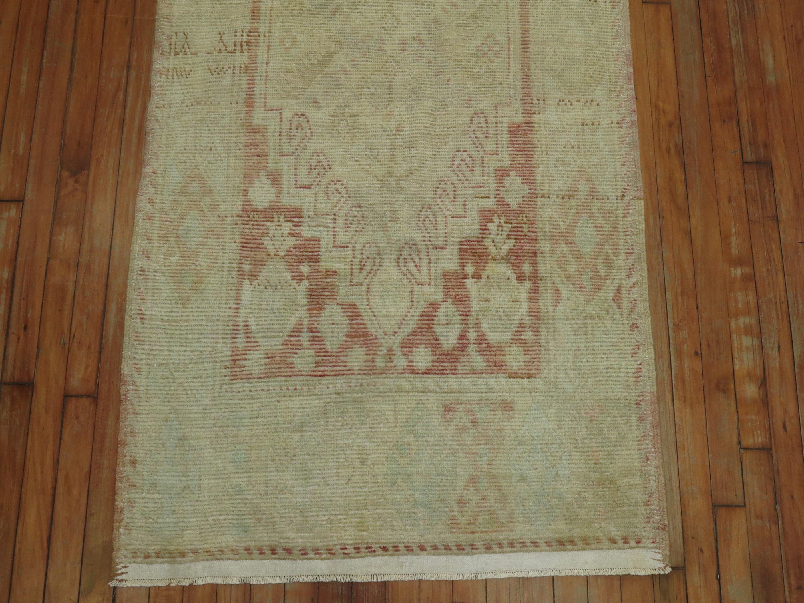 Hand-Knotted Muted Red Turkish Oushak Runner