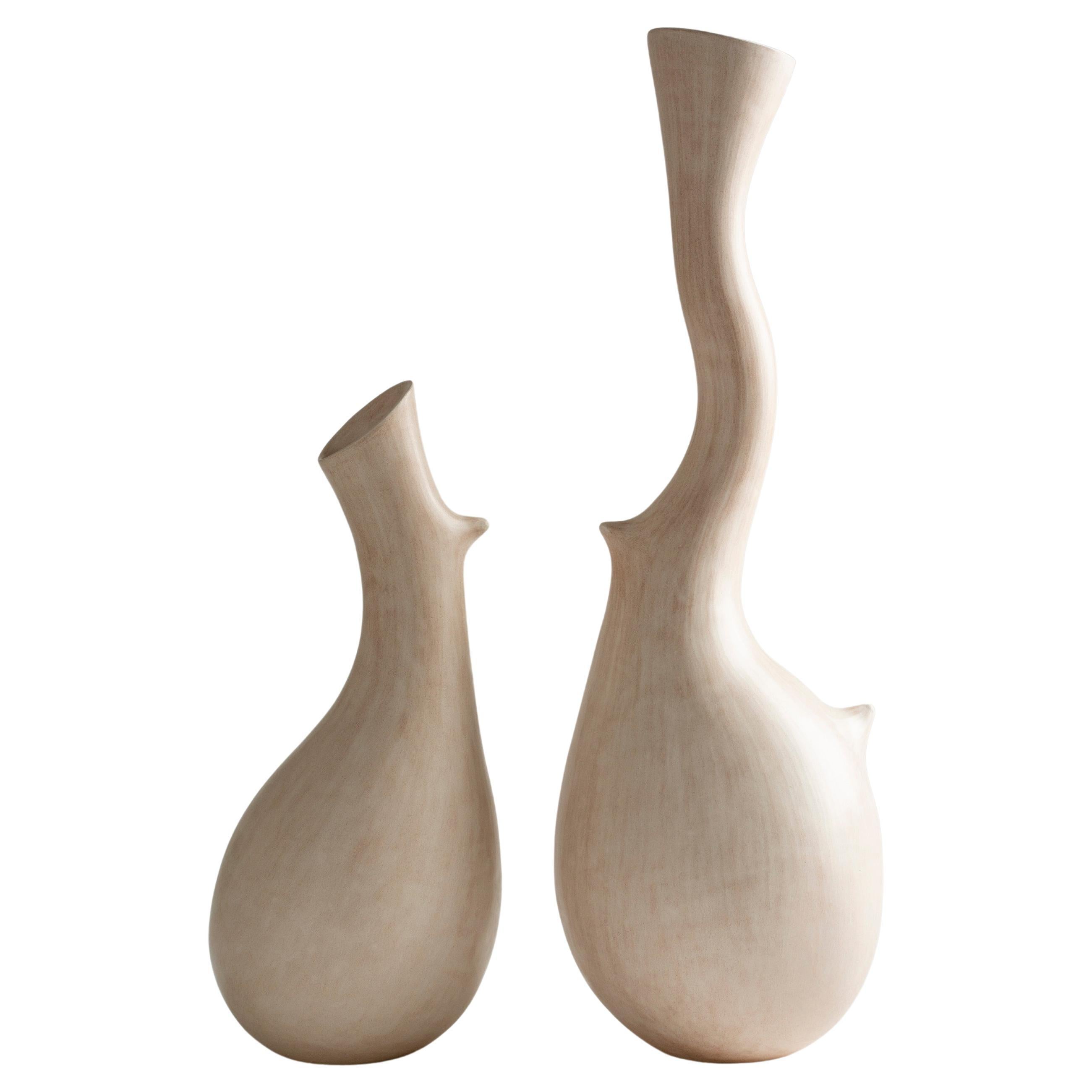 Pair of Abstract Organic Ceramic Sculptures, Tina Vlassopulos For Sale