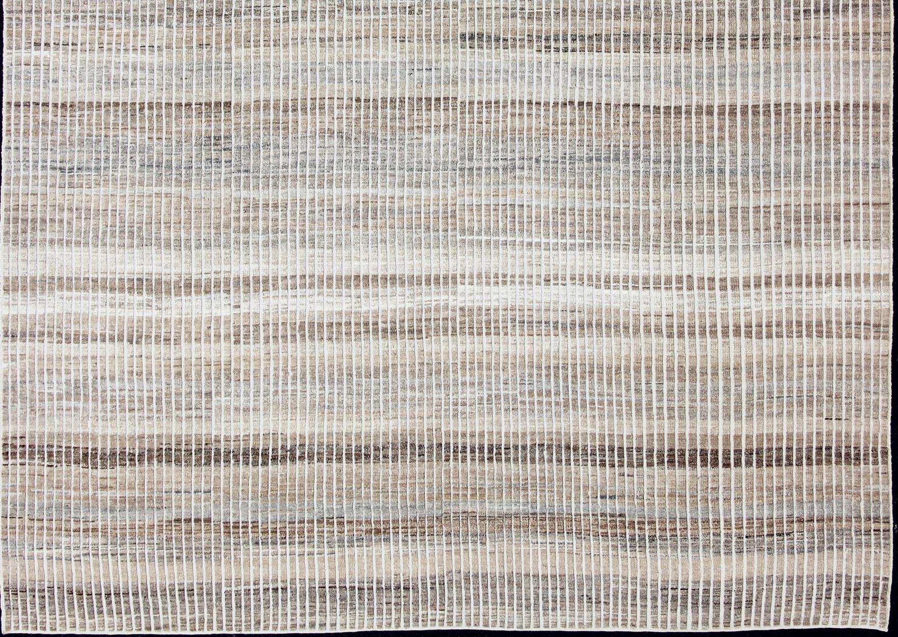 Hand-Knotted Muted Taupe and Gray Casual Modern Rug with Combination of Kilim/Piled For Sale
