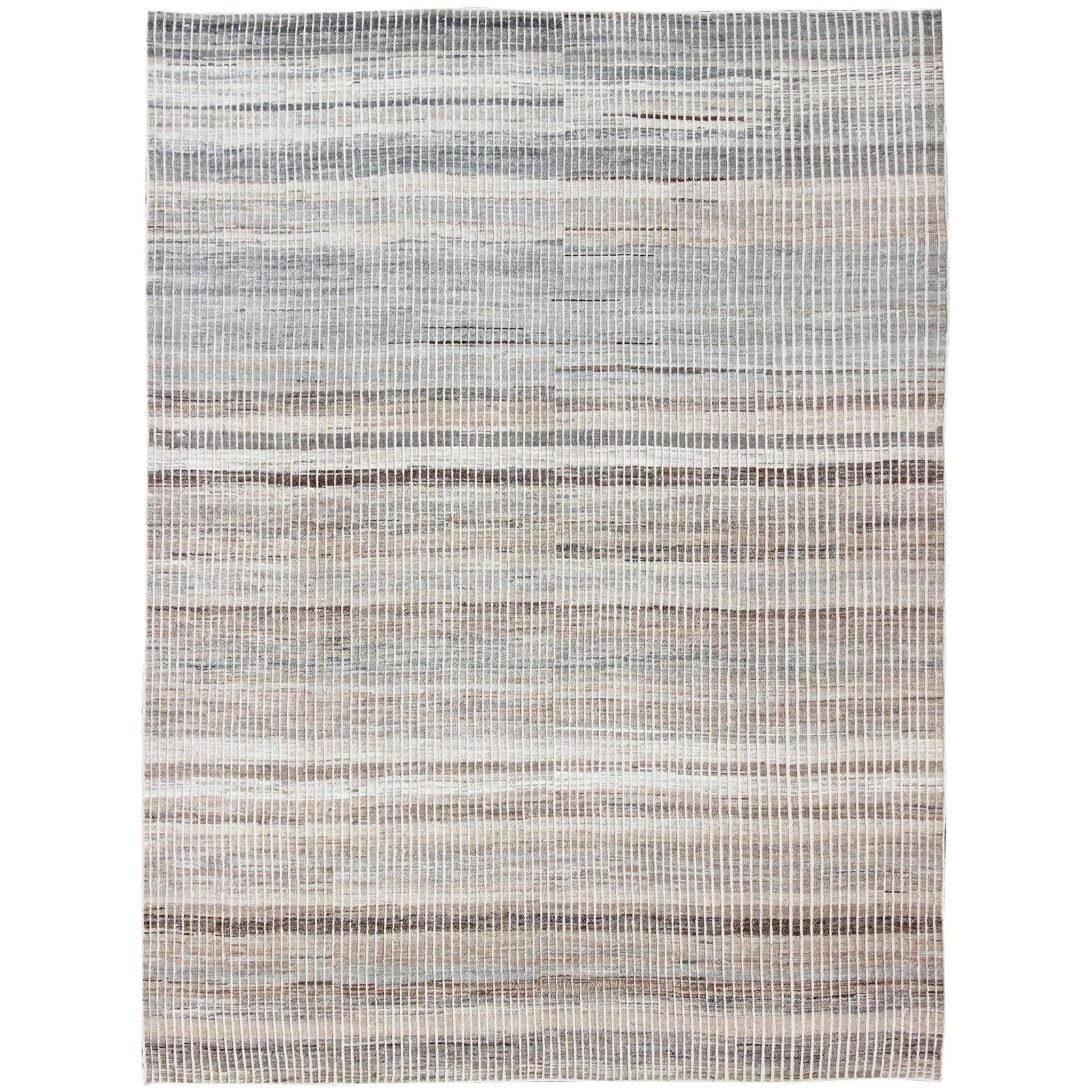 Tapis moderne décontracté taupe et gris avec combinaison de Kilim/piled