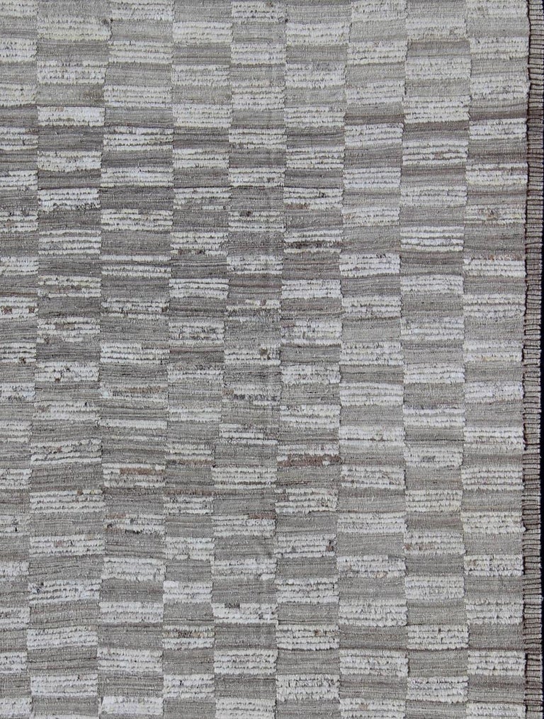 Muted Taupe and Gray Casual Modern Rug with Combination of Kilim/Piled ...
