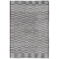 Muted Taupe and Gray Casual Modern Rug with Combination of Kilim/Piled Texture