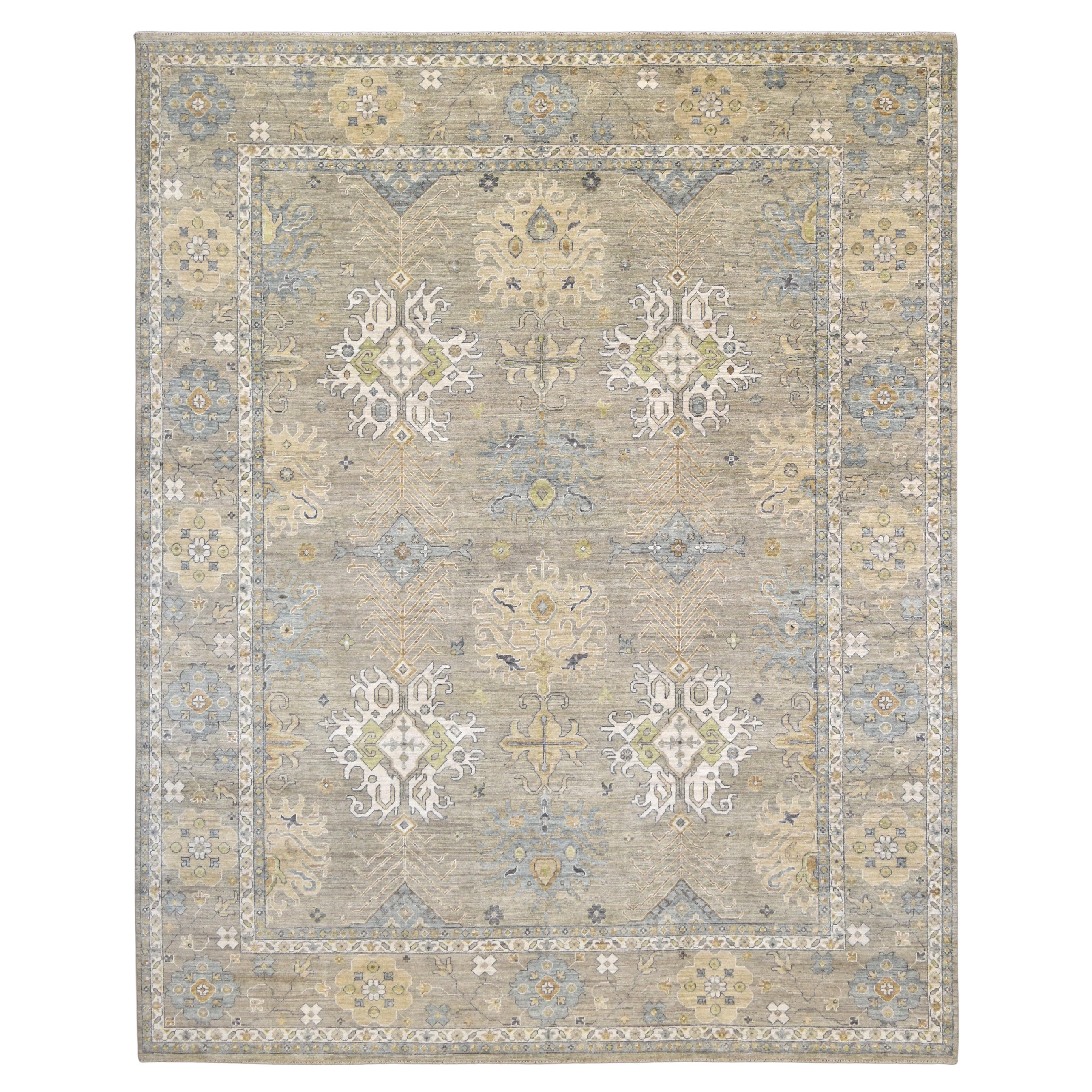 Alfombra de lana Oushak topo apagado, beige y azul 12'x15'2''