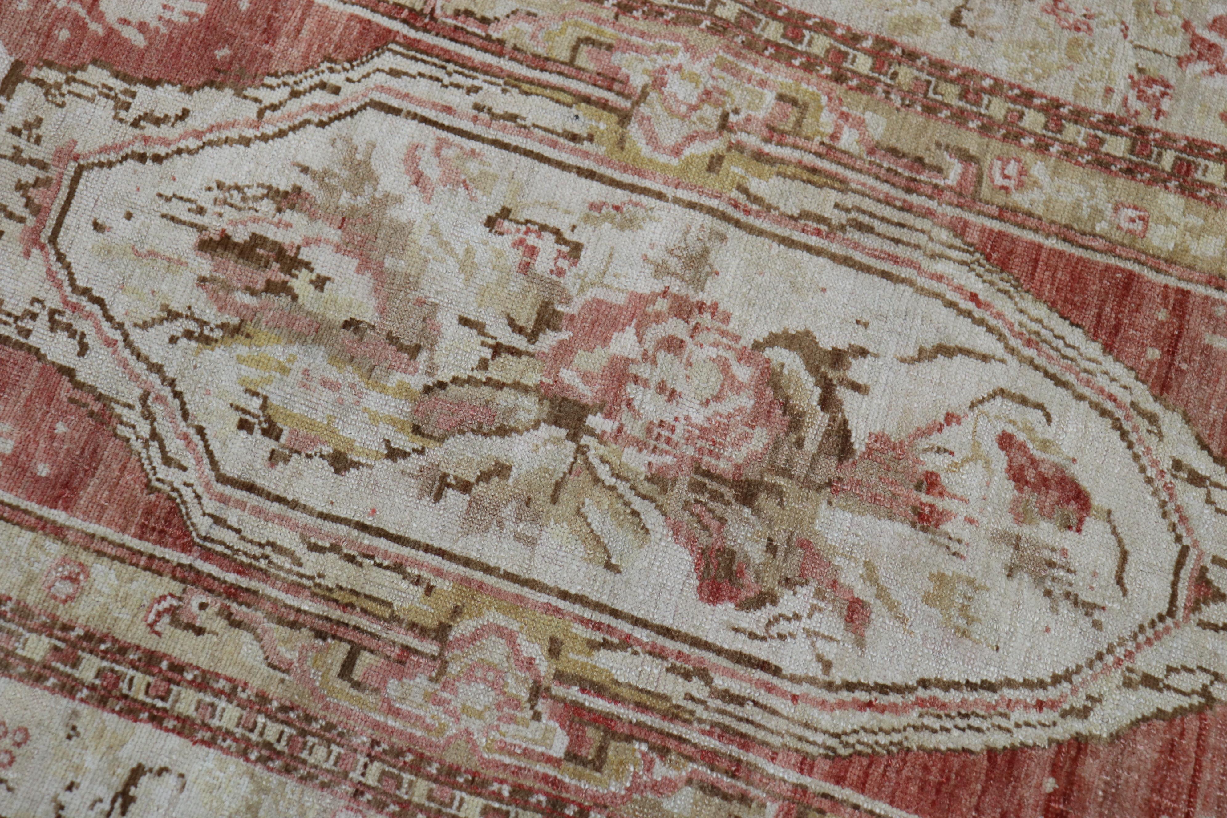Wool Muted Turkish Ghiordes Floral Wide Runner For Sale
