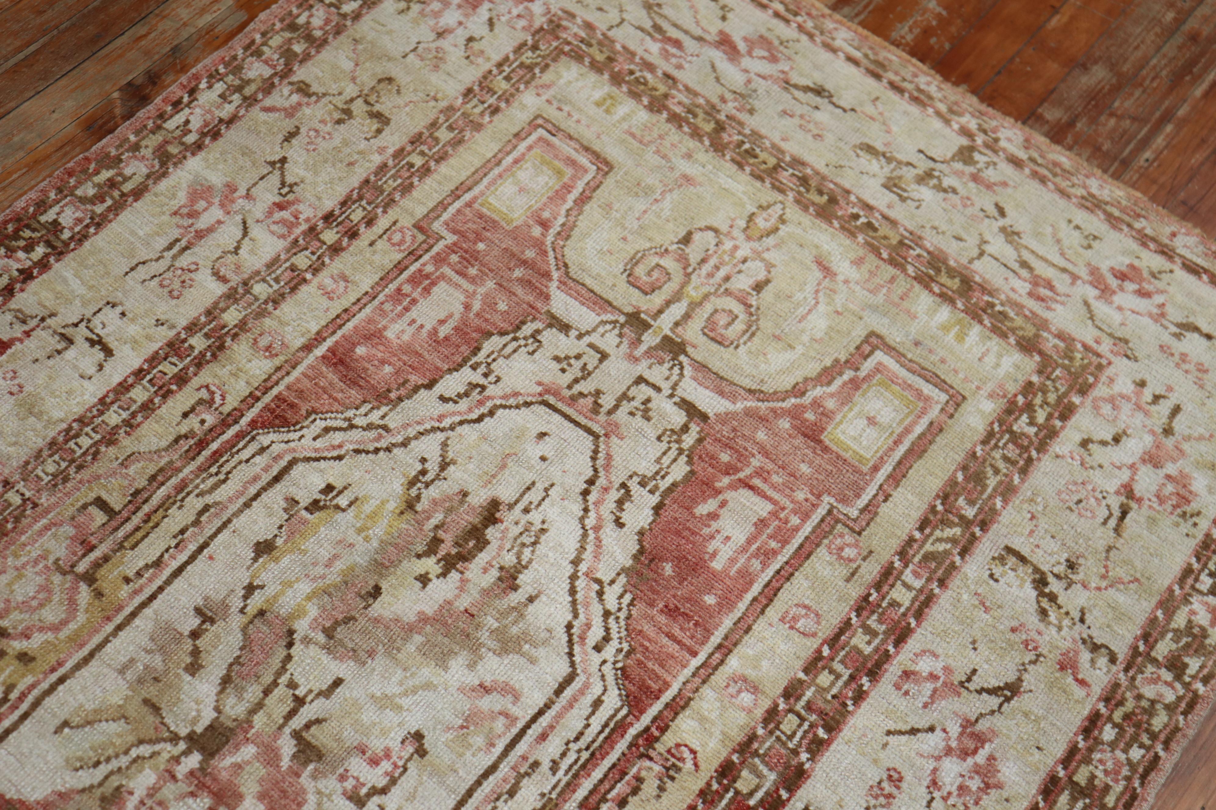 Muted Turkish Ghiordes Floral Wide Runner For Sale 2