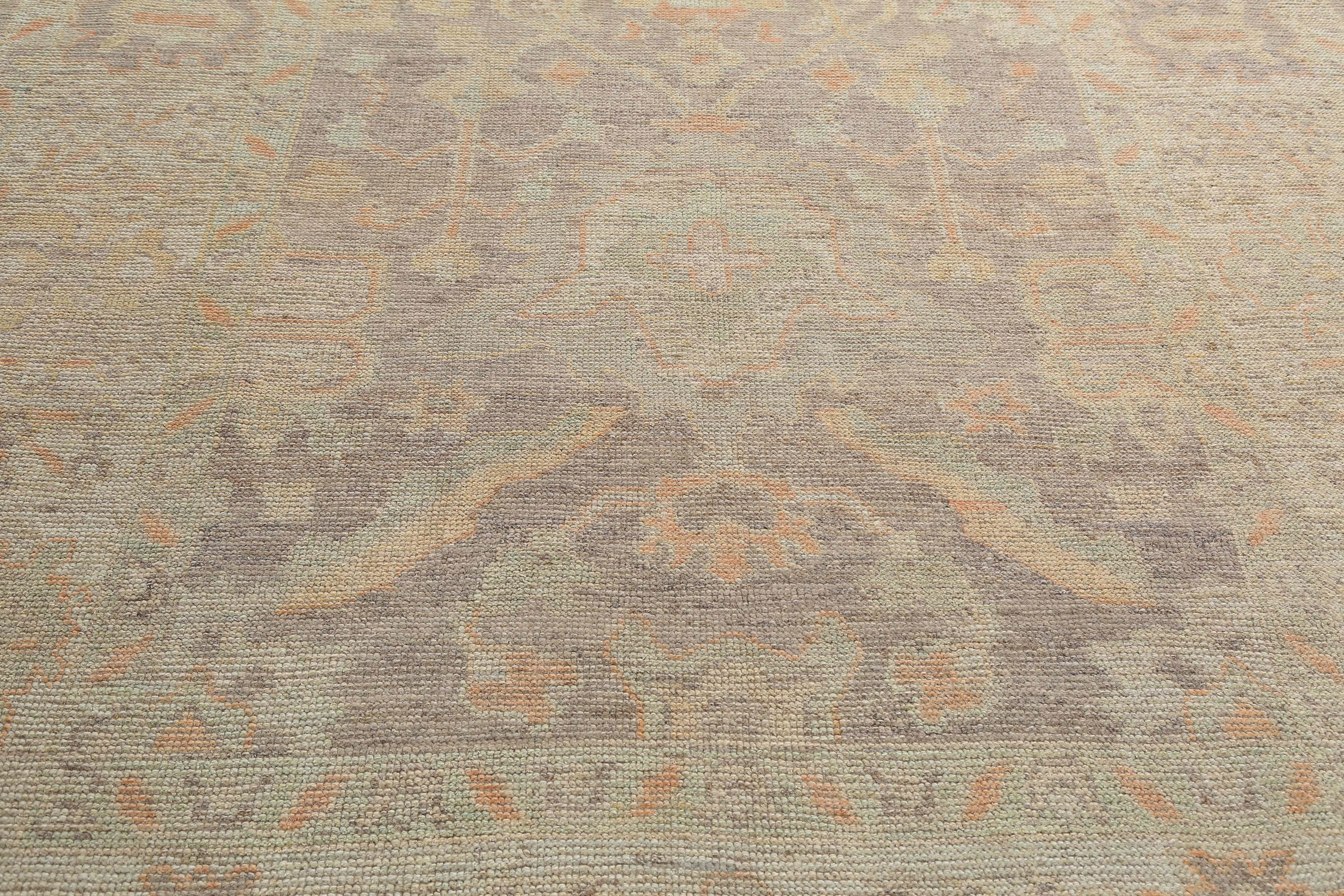 Muted Turkish Oushak Handmade Rug For Sale 3