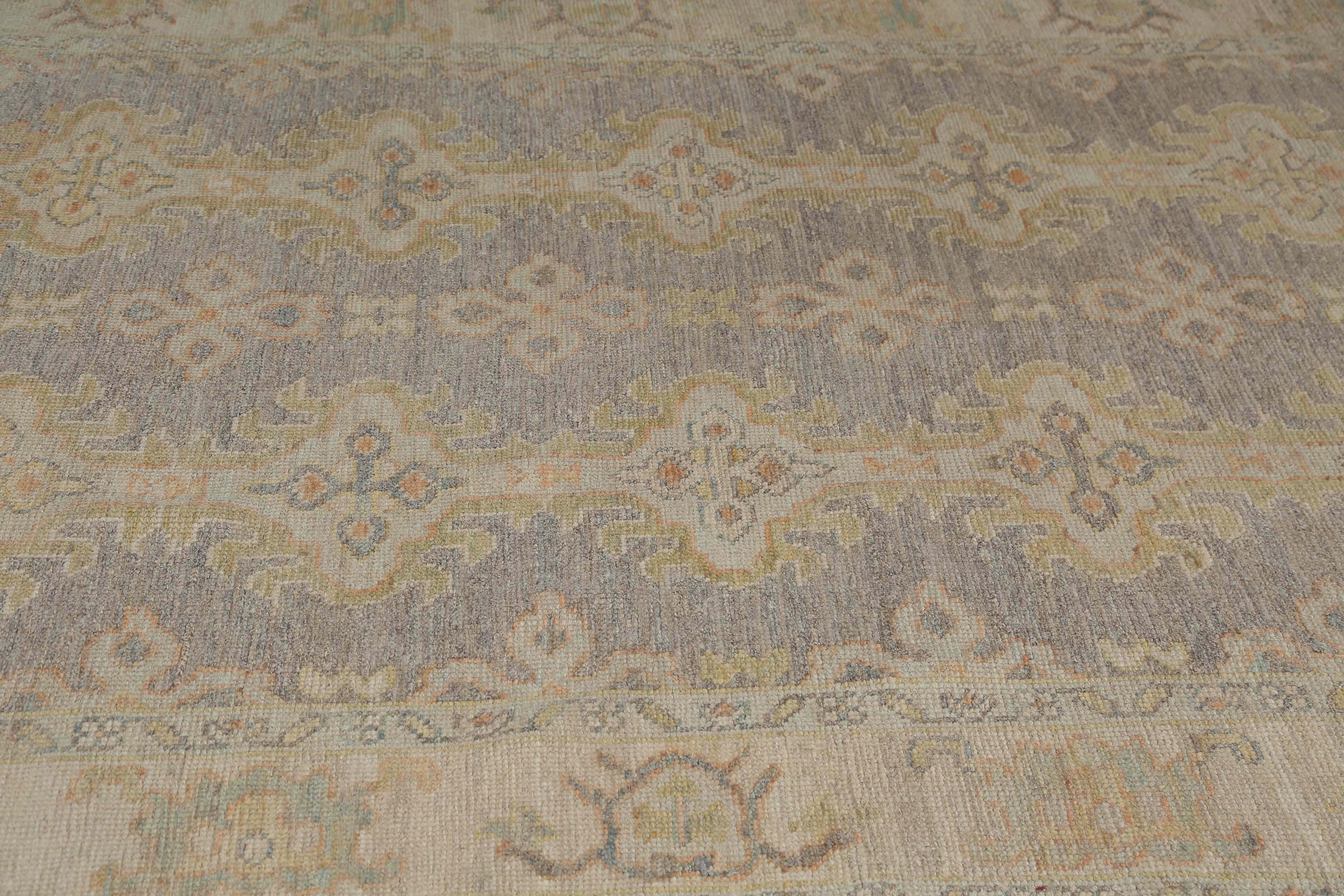 Contemporary Muted Turkish Oushak Handmade Rug For Sale
