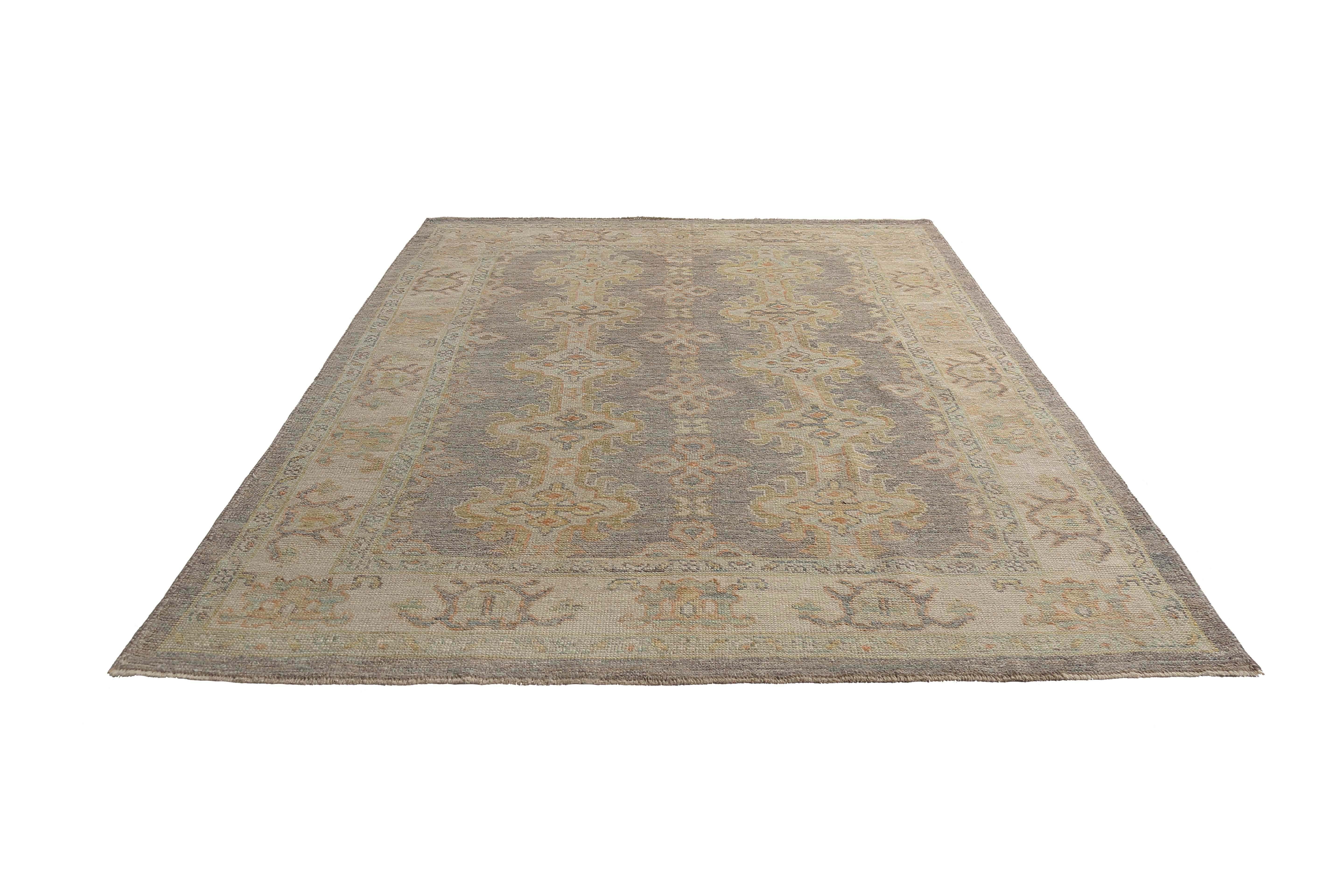 Wool Muted Turkish Oushak Handmade Rug For Sale