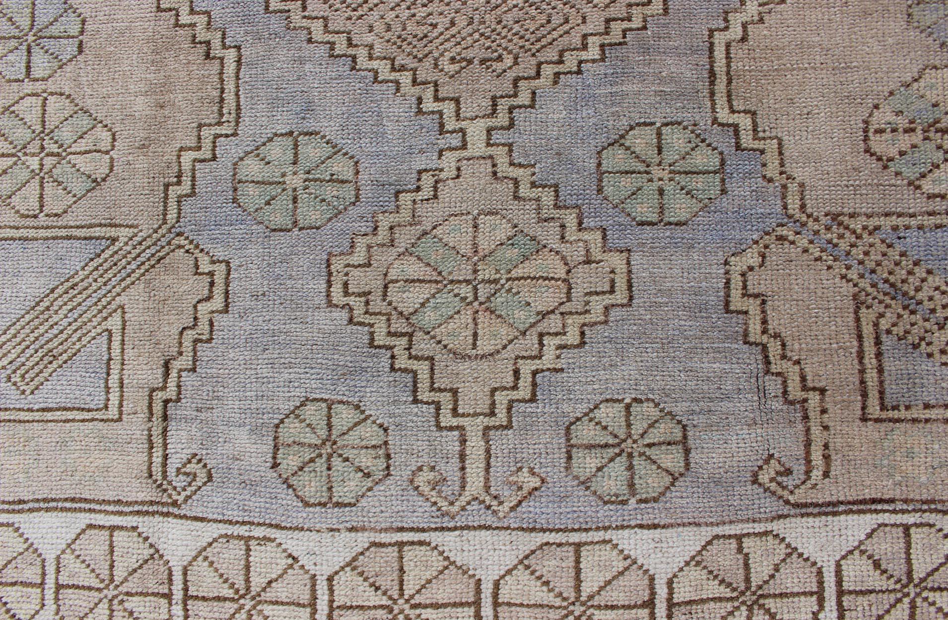 Muted Turkish Oushak with Geometric Medallion Design For Sale 5