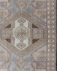 Vintage Turkish Oushak Rug in Pale Lavender, Taupe, and Cream with Medallion