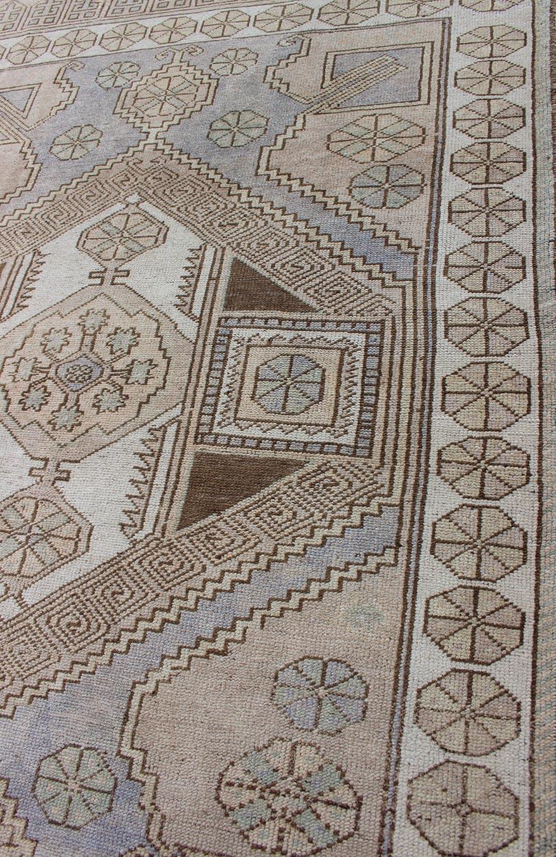 Wool Muted Turkish Oushak with Geometric Medallion Design For Sale