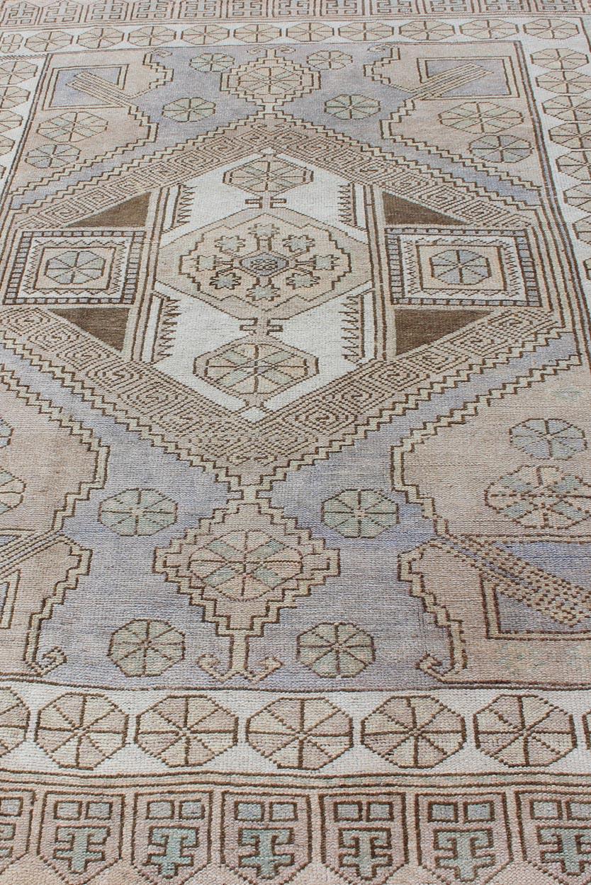 Muted Turkish Oushak with Geometric Medallion Design For Sale 1
