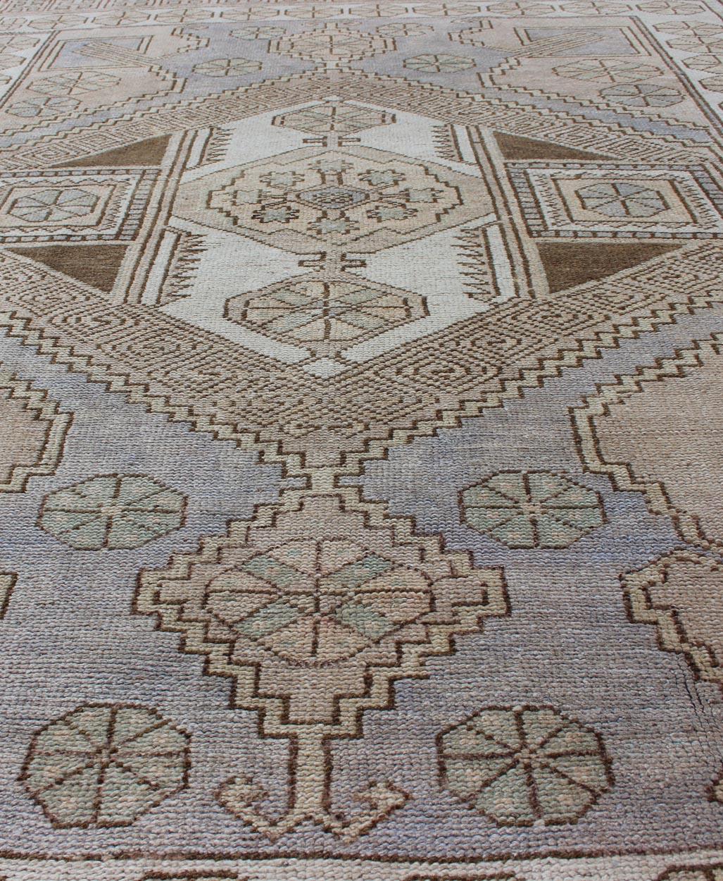 Muted Turkish Oushak with Geometric Medallion Design For Sale 2