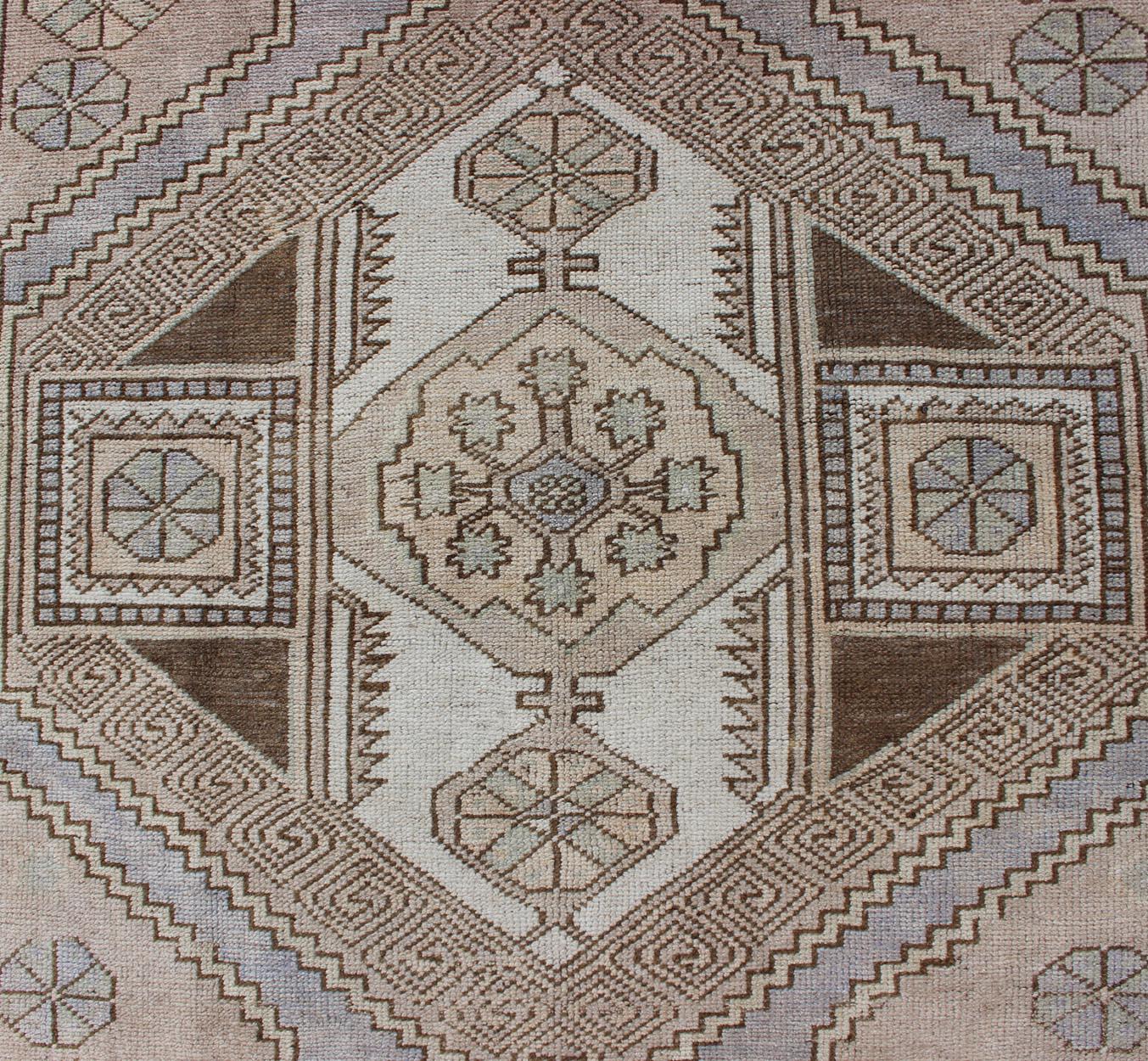 Muted Turkish Oushak with Geometric Medallion Design For Sale 3