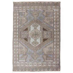 Vintage Muted Turkish Oushak with Geometric Medallion Design