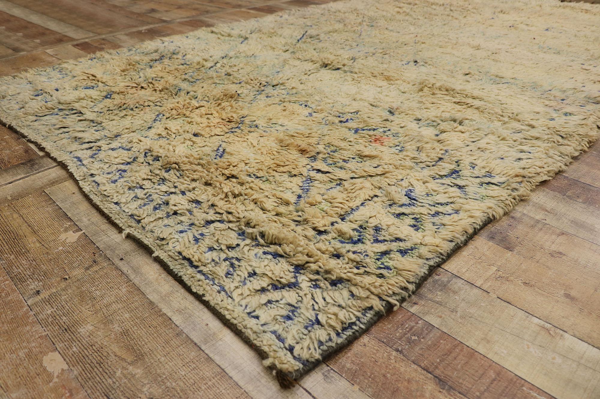 Wool Muted Vintage Beni MGuild Moroccan Rug, Boho Chic Meets Mediterranean Style For Sale