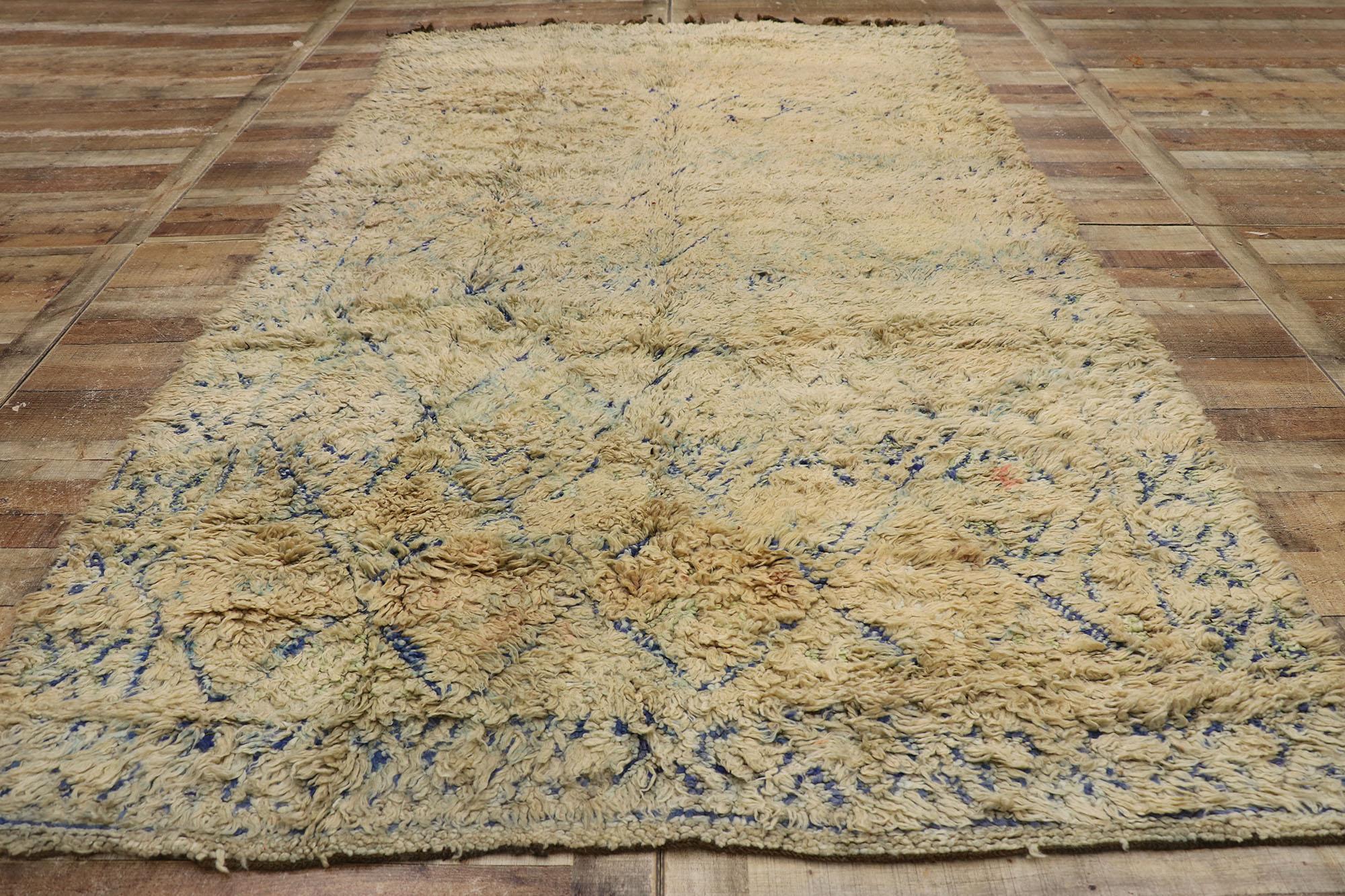 Muted Vintage Beni MGuild Moroccan Rug, Boho Chic Meets Mediterranean Style For Sale 1