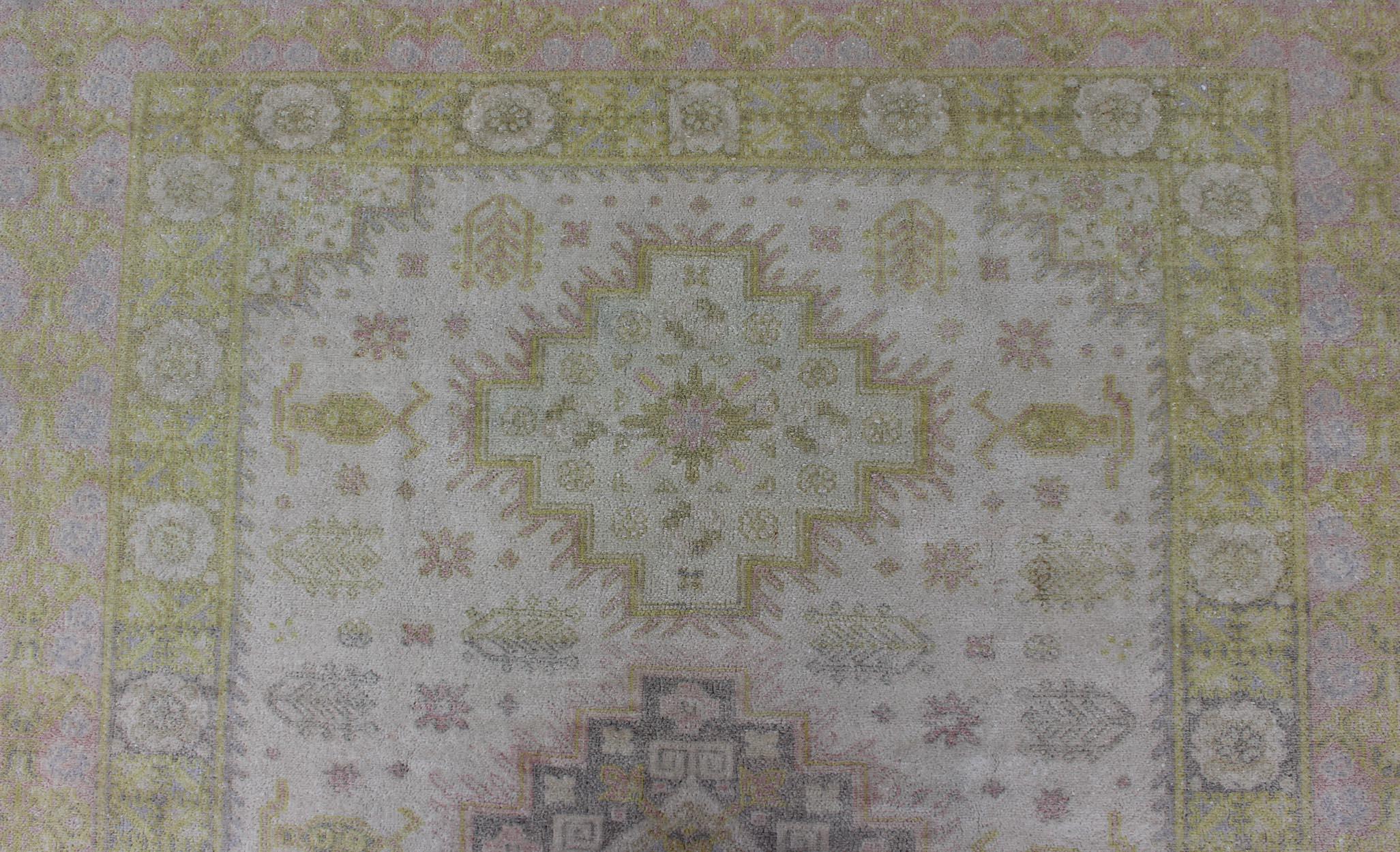 Wool Muted Vintage Spanish Rug with Elegant Tri-Medallion Design and Floral Motifs For Sale