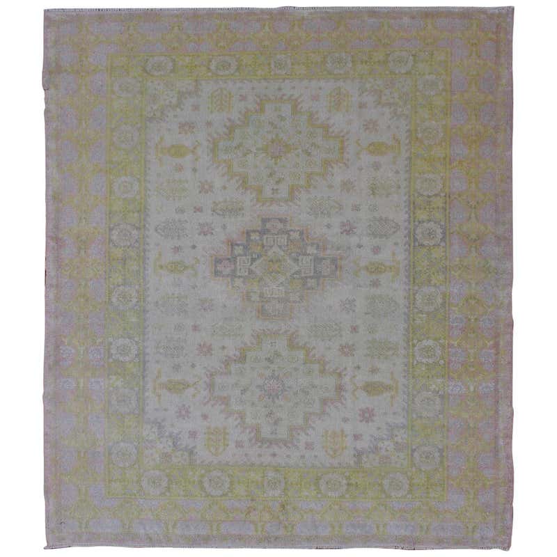 Muted Vintage Spanish Rug with Elegant Tri-Medallion Design and Floral ...