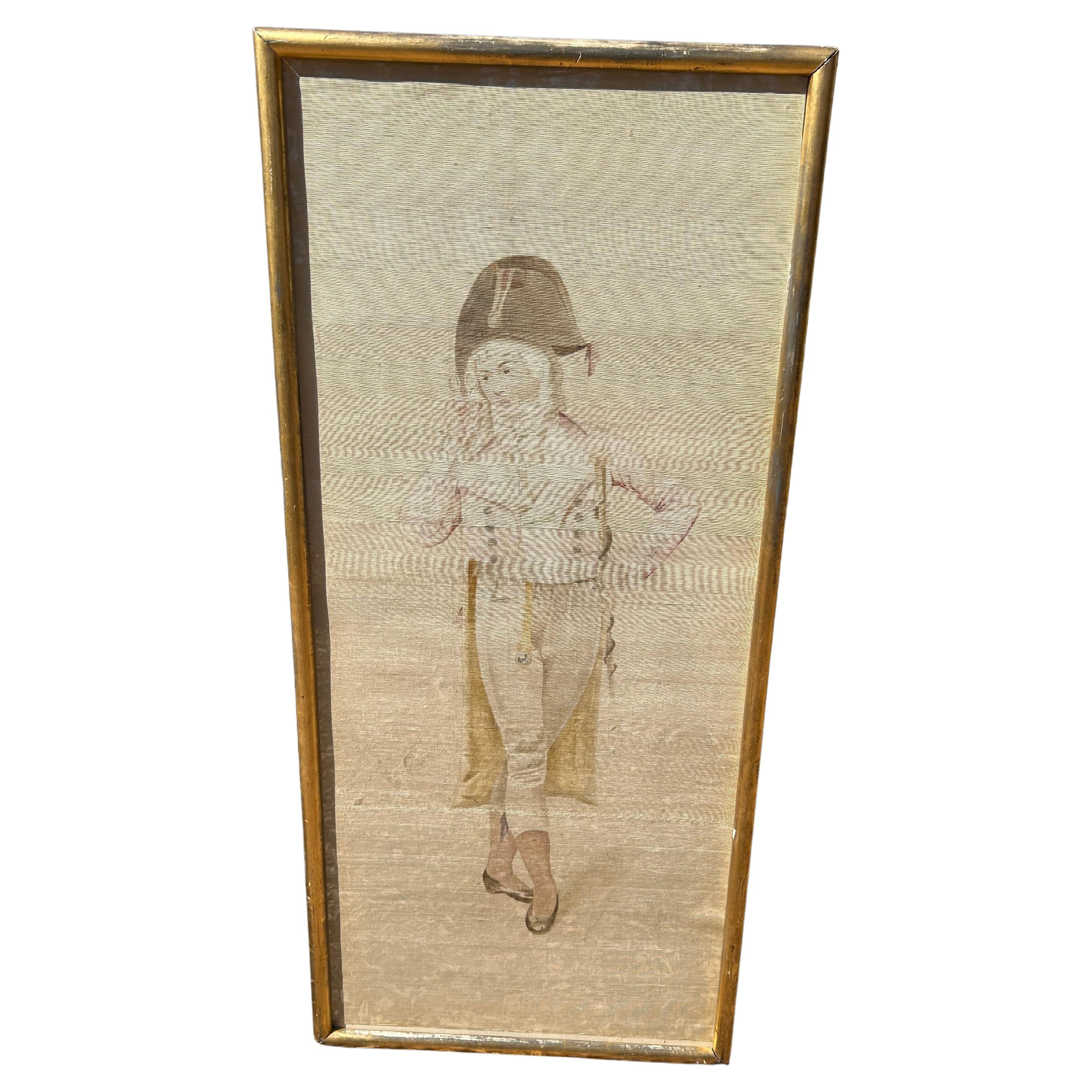 Pintura Vintage Rectangular Alta Sobre Seda de Napoleón