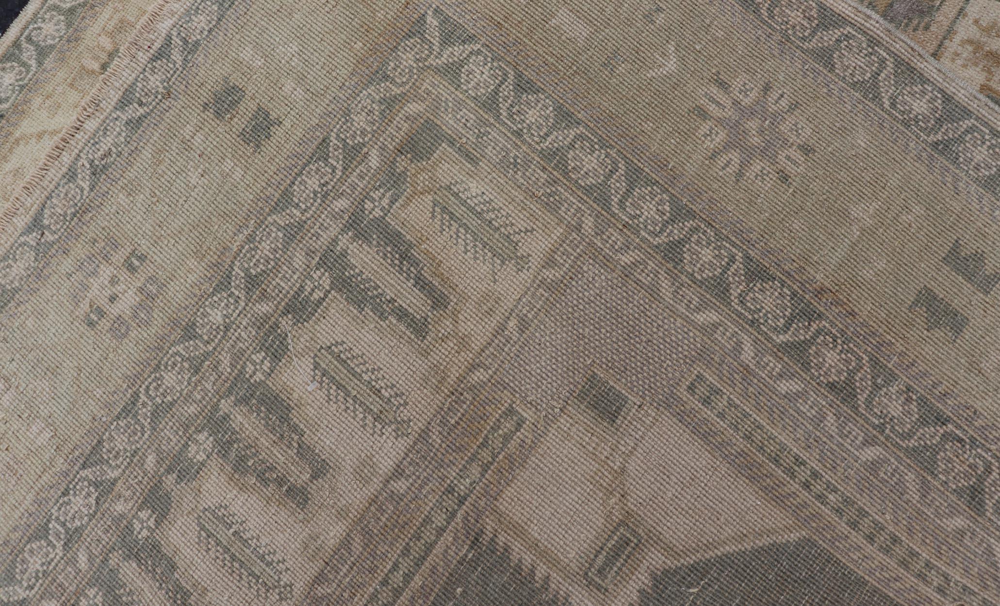 Muted Vintage Turkish Oushak in Wool with Sub-Geometric Medallion Design 7
