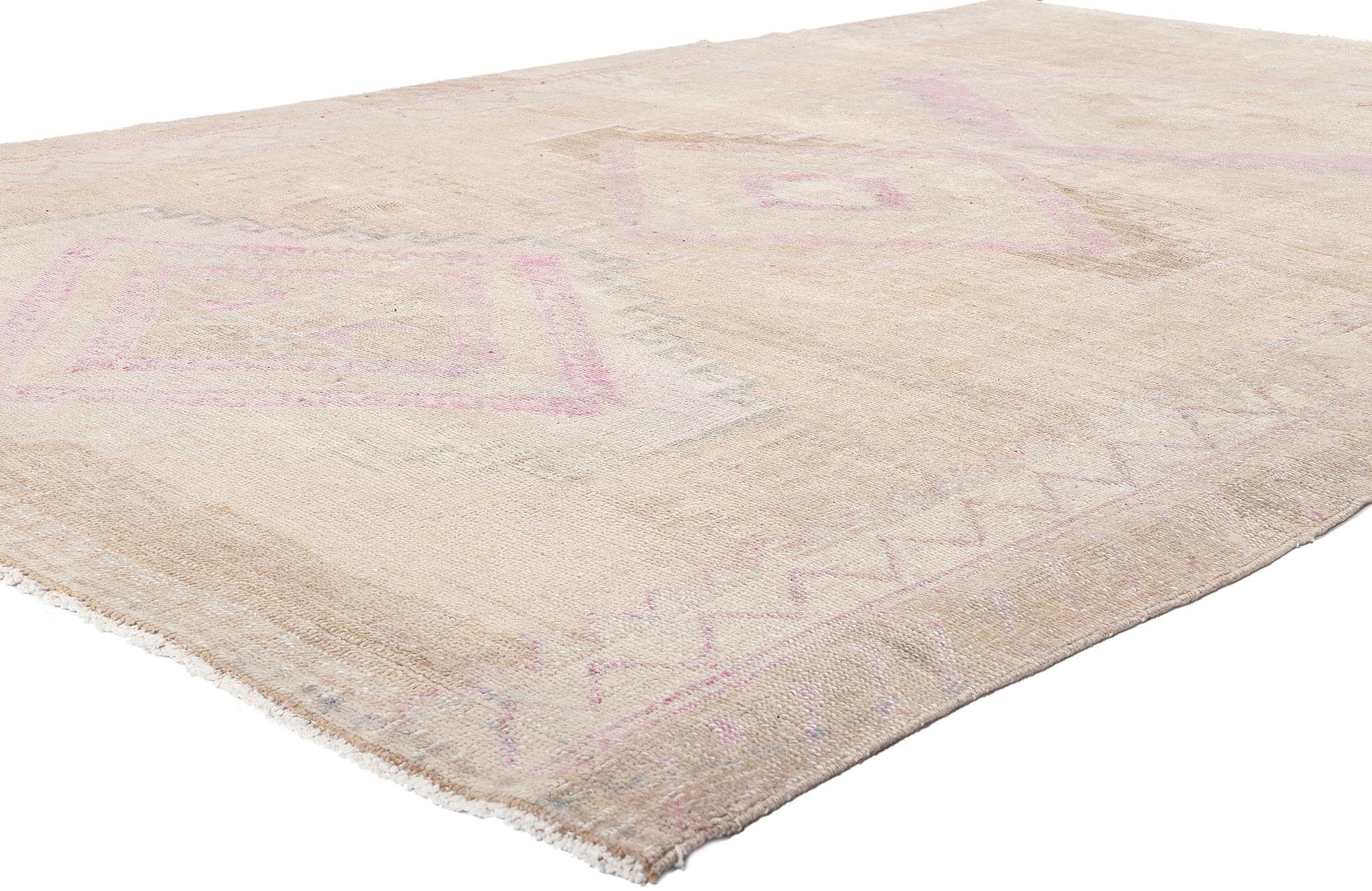 53869 Muted Vintage Turkish Oushak Rug, 06'08 x 09'06. 
Reflecting elements of Shibui with incredible detail and texture, this hand knotted wool vintage Turkish Oushak rug is simple, subtle, and a captivating vision of woven beauty. The faded