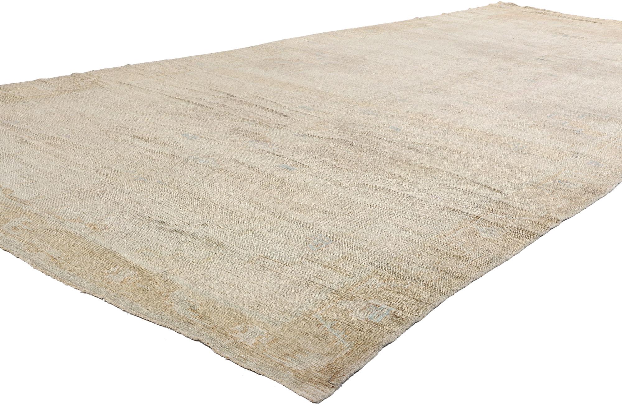 53712 Vintage Muted Turkish Oushak Rug, 06'06 x 15'03. Woven with quiet eloquence and the disciplined grace of Shibui aesthetics, this hand knotted wool vintage Turkish Oushak rug is a meditation in minimalism. Its delicate palette of sun-bleached
