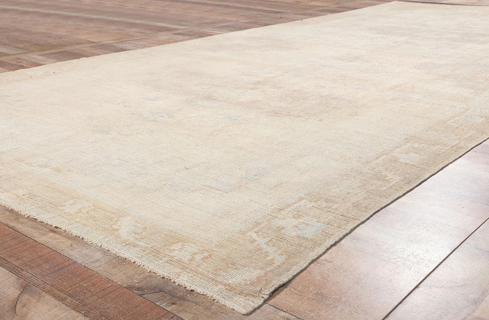 Muted Vintage Turkish Oushak Rug, Earth-Tone Elegance Meets Shibui  For Sale 1