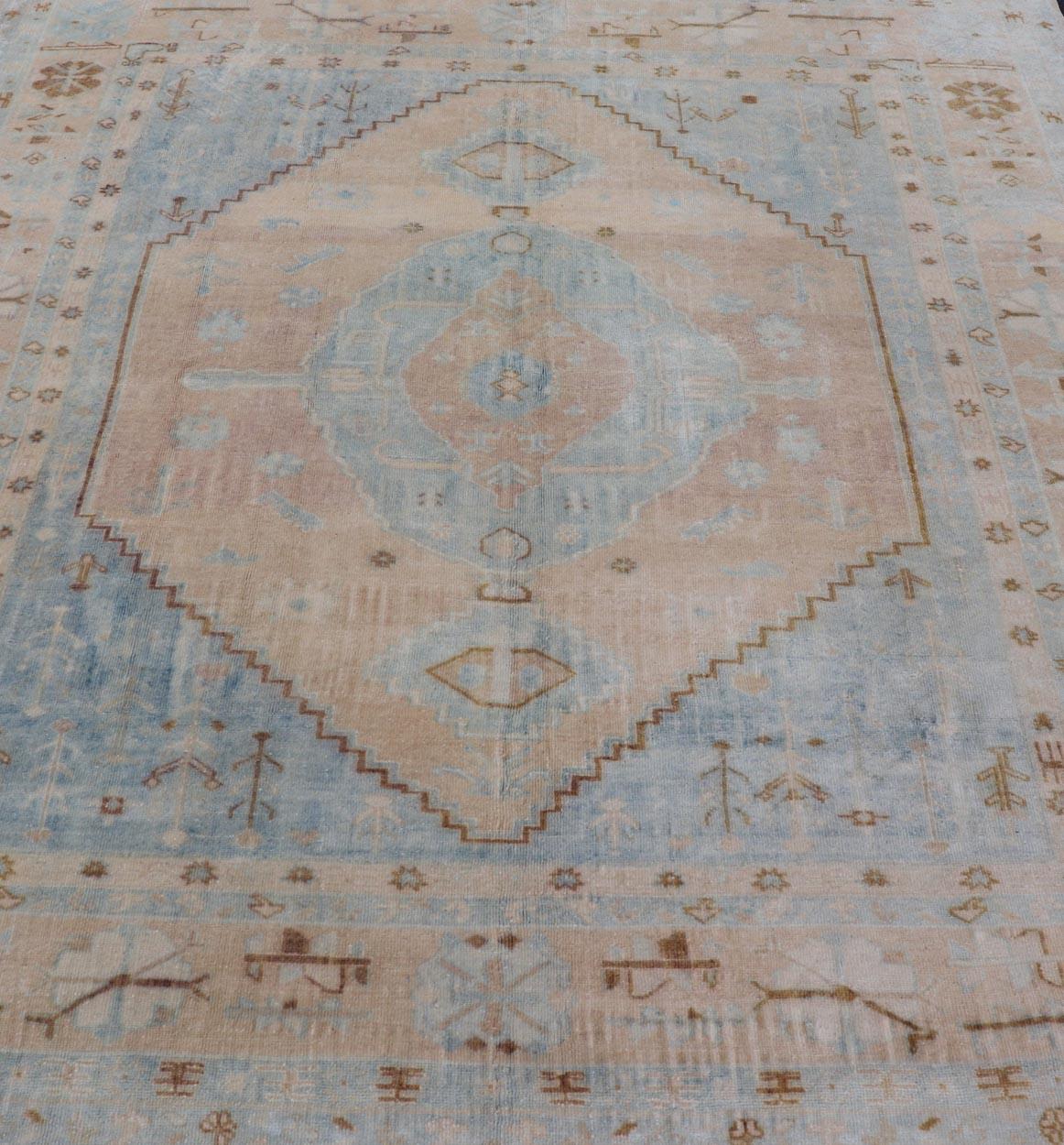 Muted Vintage Turkish Oushak Rug in Wool with Sub-Geometric Understated Design For Sale 8