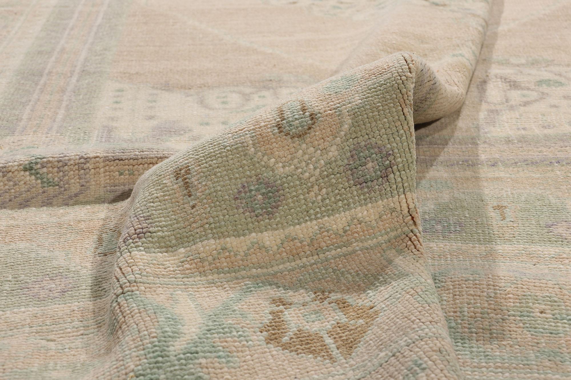 Wool 1950's Turkish Oushak Carpet with Modern Style For Sale