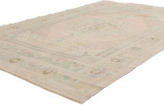 The Whispering Medallion: A Vintage Turkish Oushak Rug of Serene Elegance