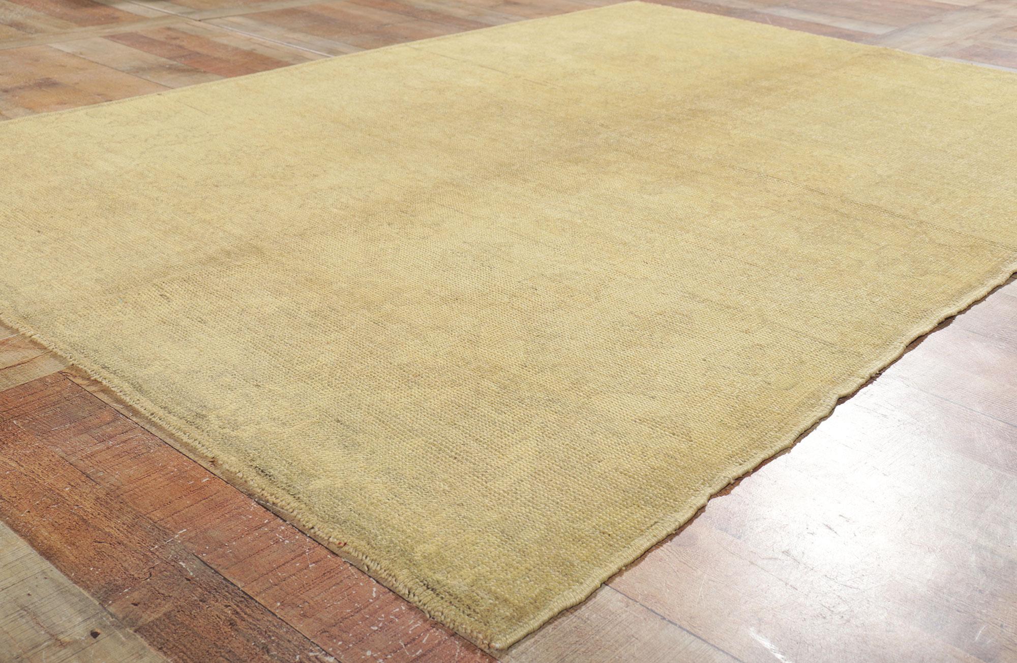 Wool Muted Vintage Turkish Oushak Rug with Neutral Earth-Tone Colors For Sale